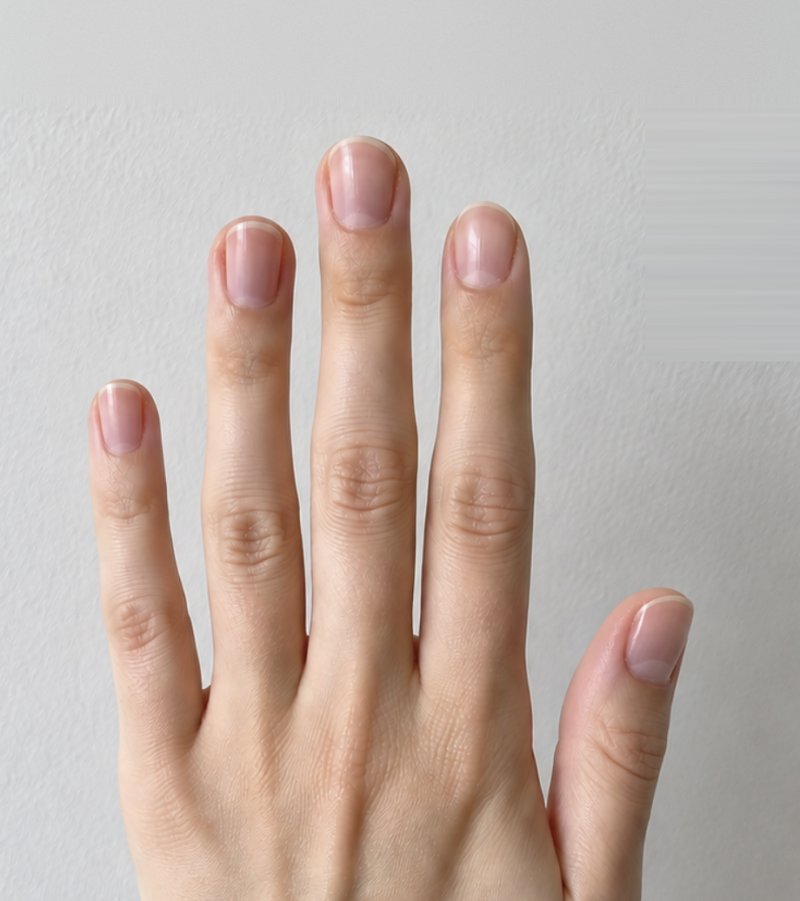 The same hand before: bare natural nails