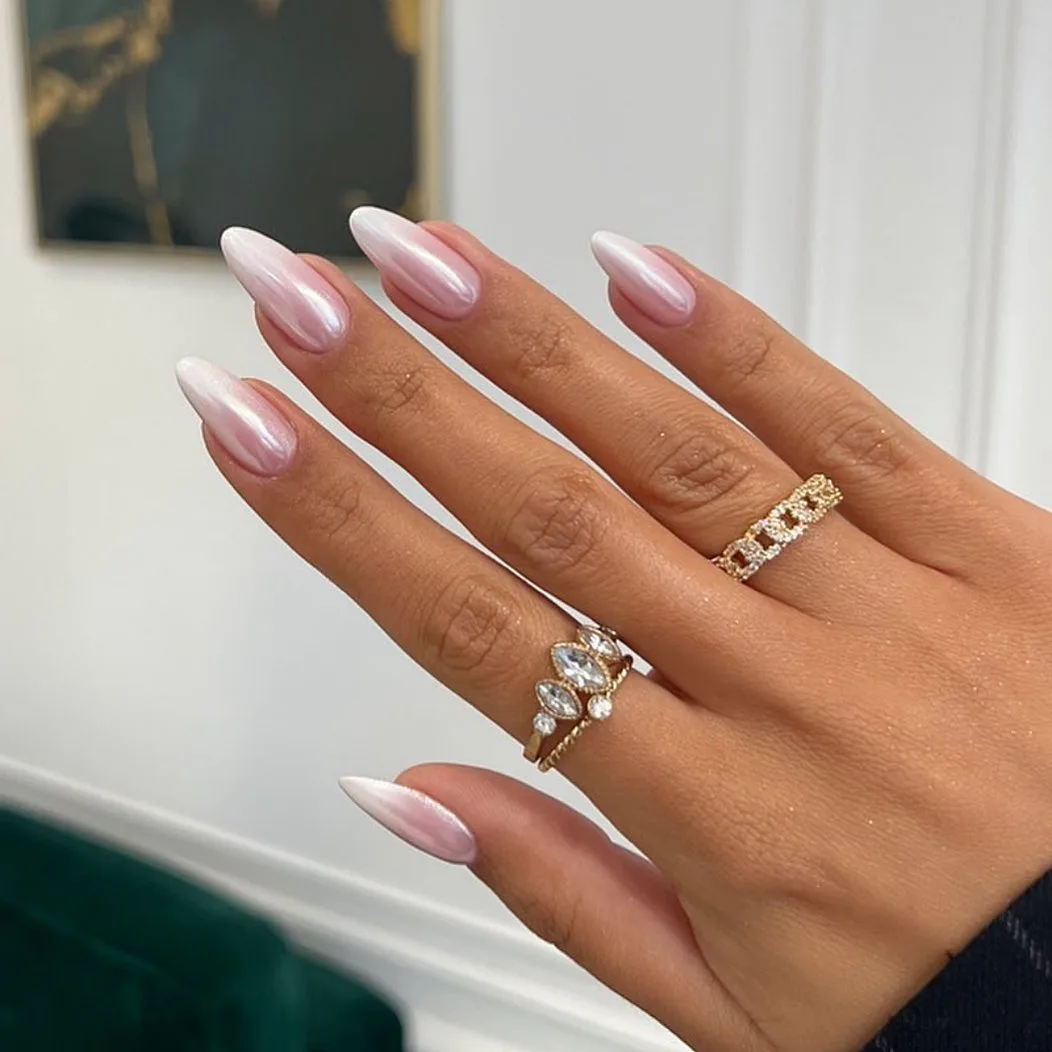 milky pink almond jelly nails