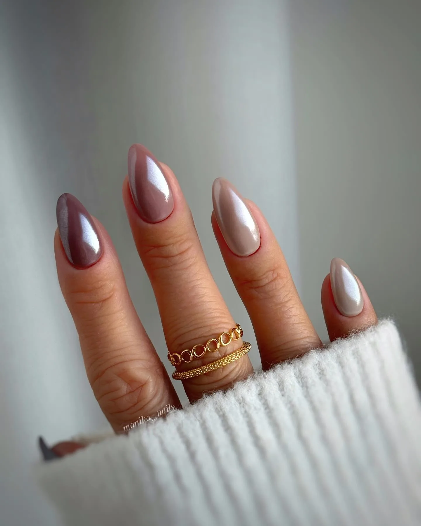 dusty mauve almond glossy nails
