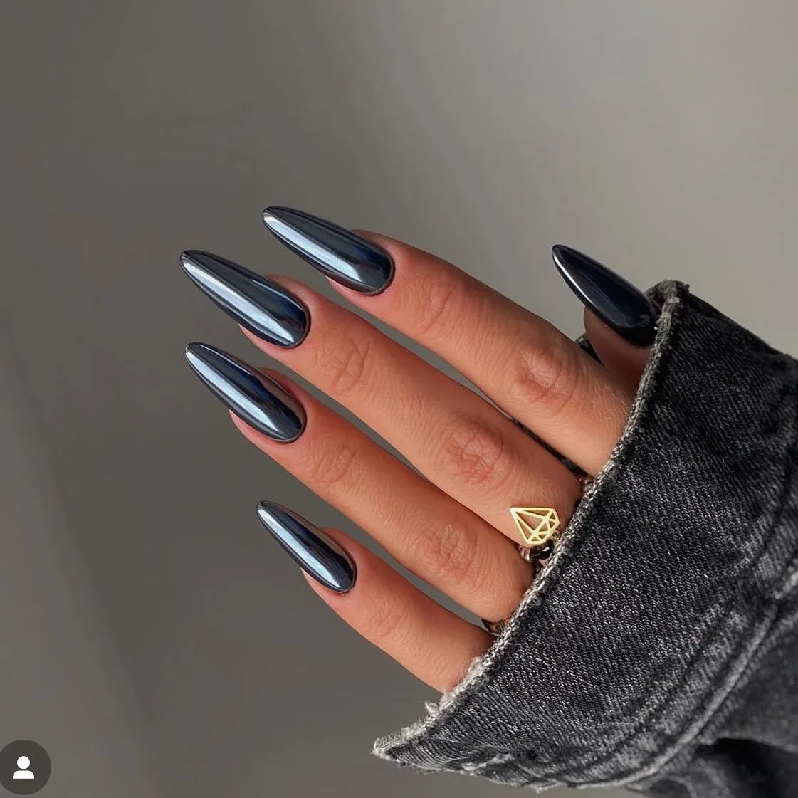 metallic charcoal almond chrome nails