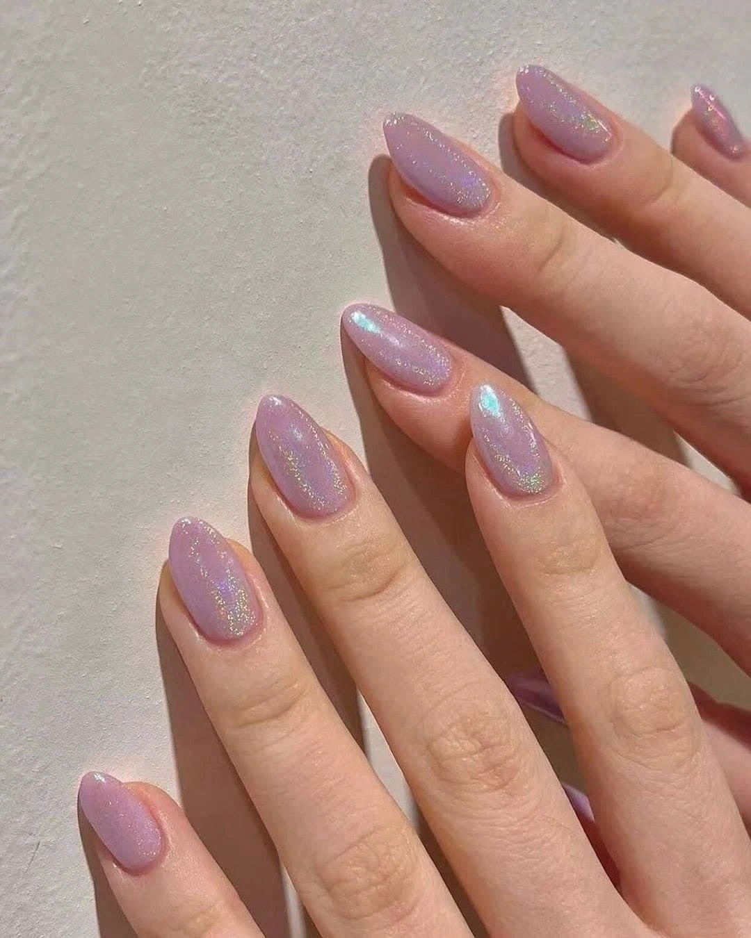 lavender almond holographic jelly nails
