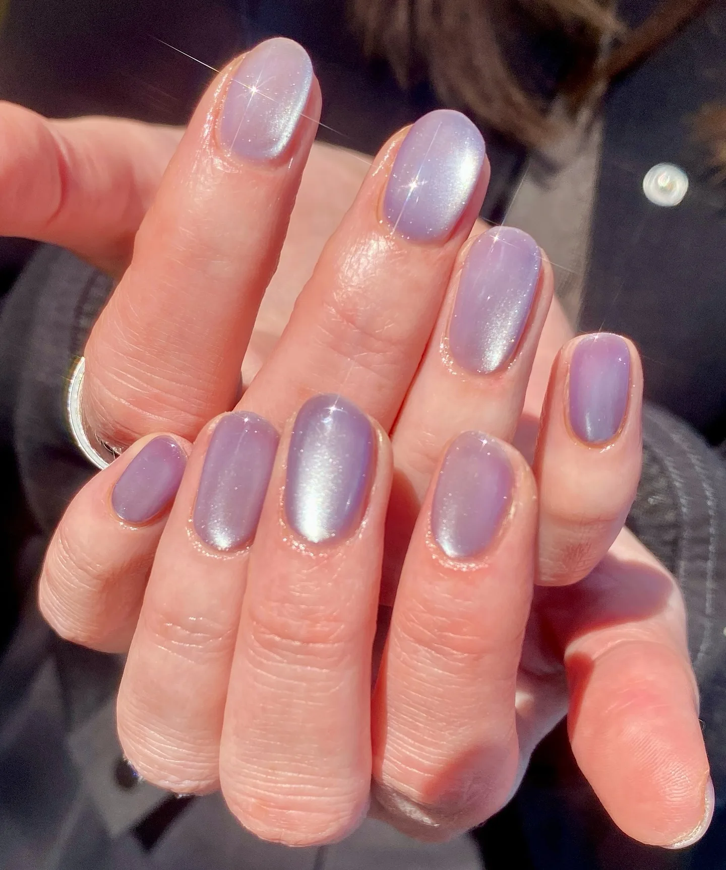 lavender oval chrome nails