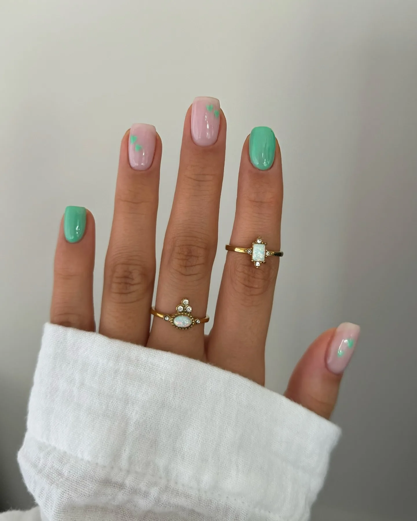 pink mint oval jelly nails