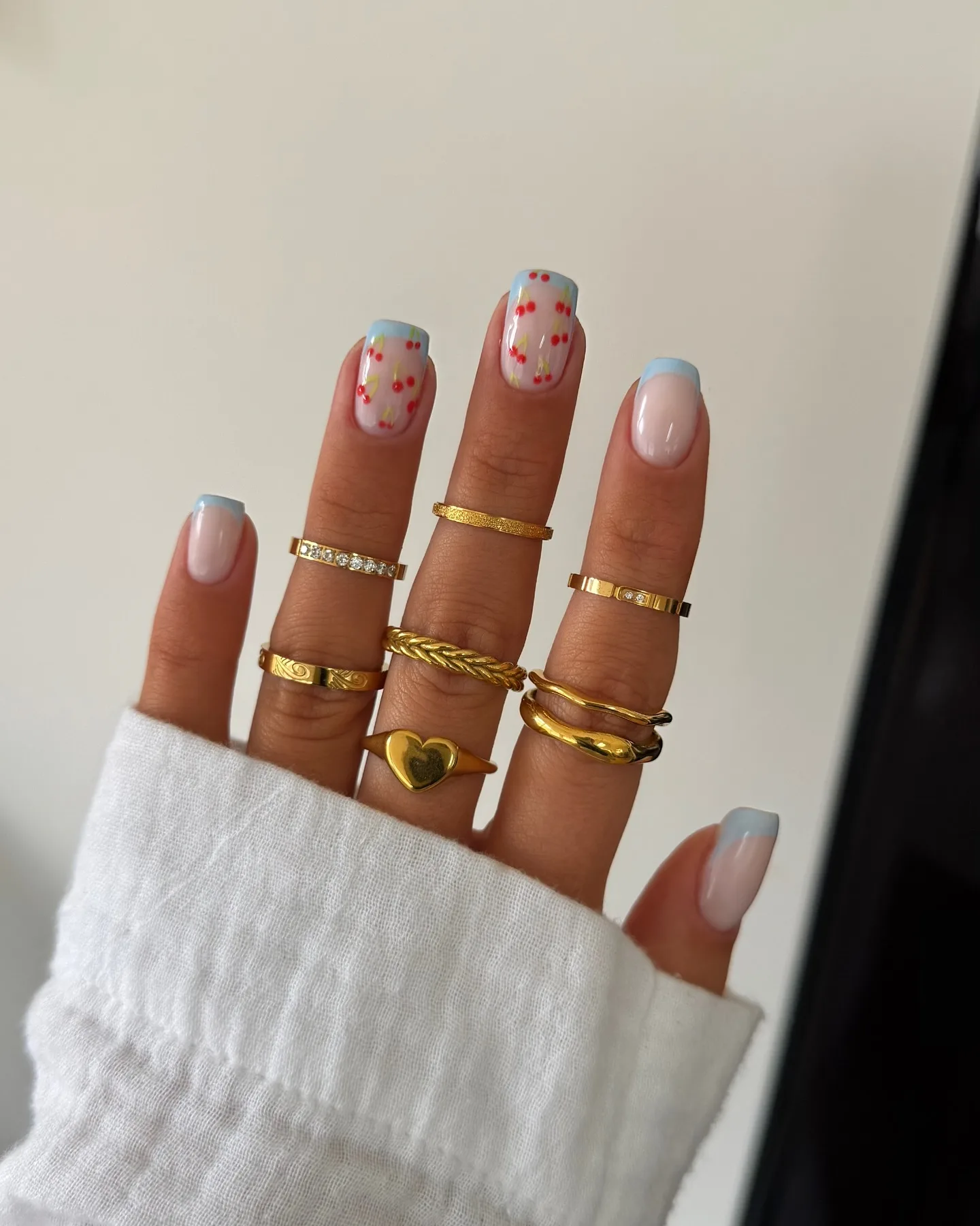 baby blue square cherry nails