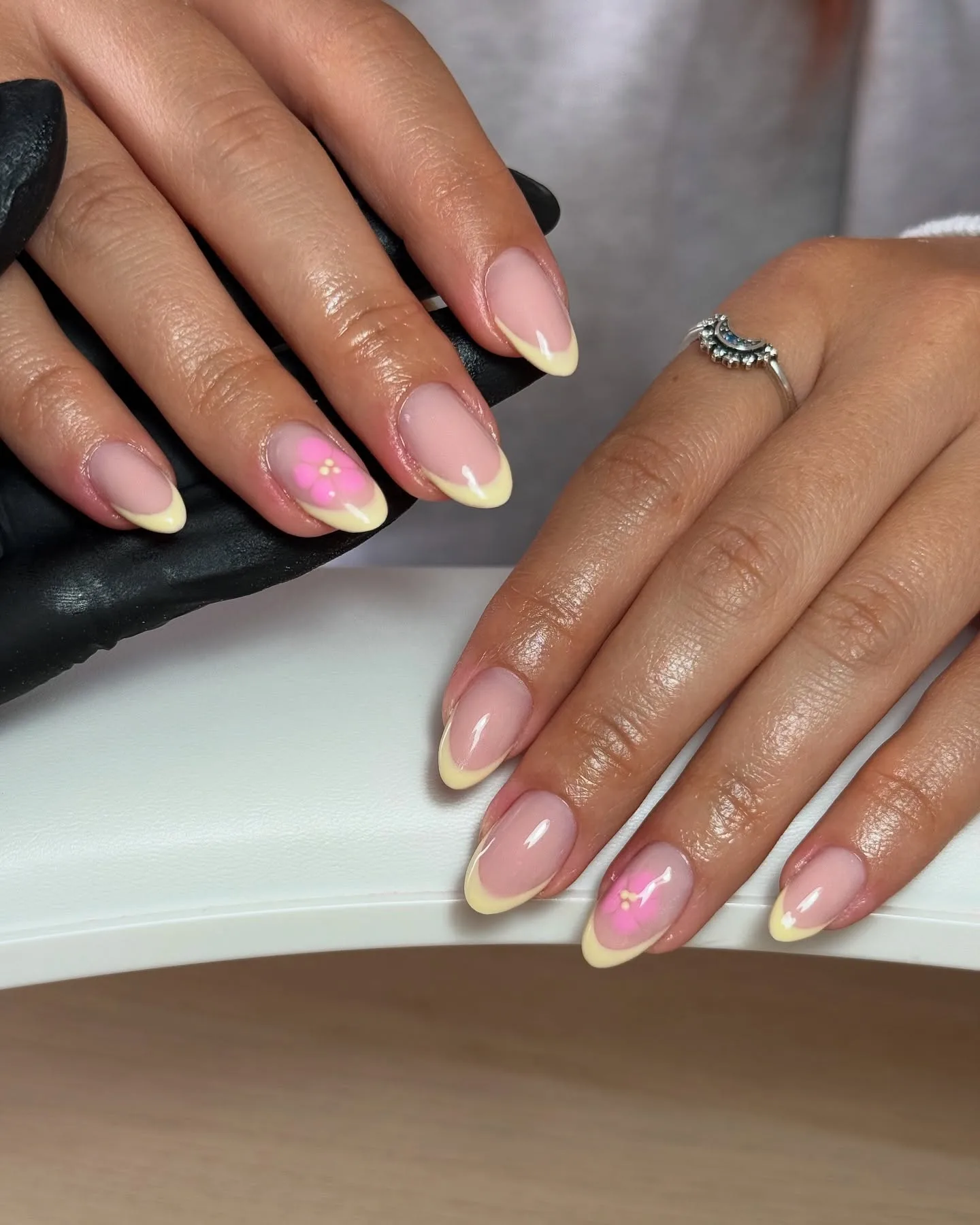 pink almond gradient french nails