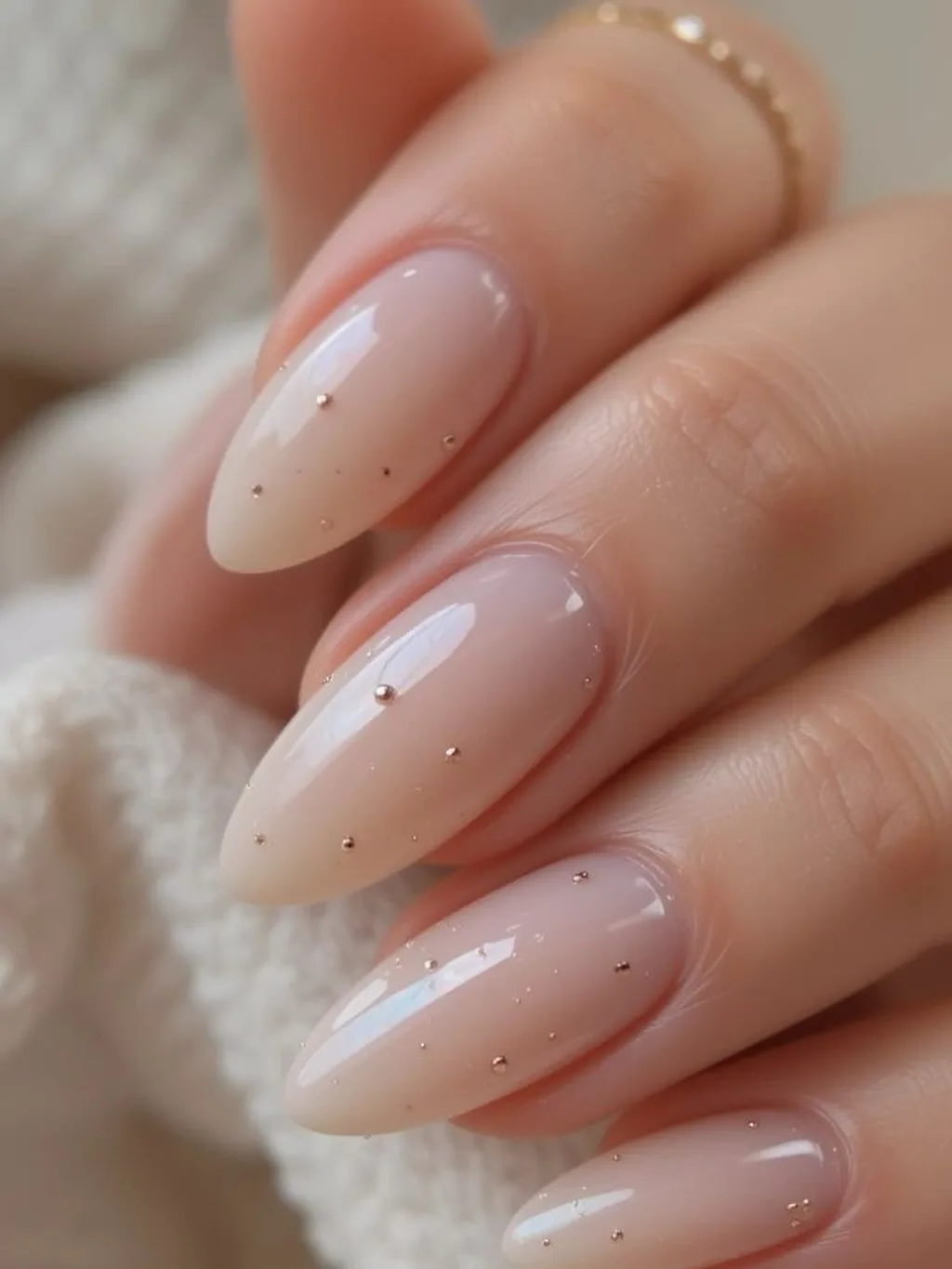 nude pink oval glitter nails
