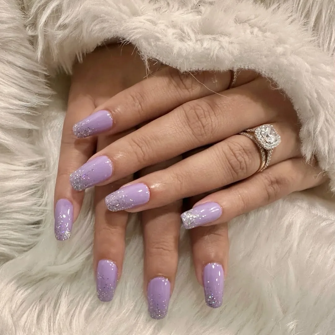 lavender coffin glitter ombre nails