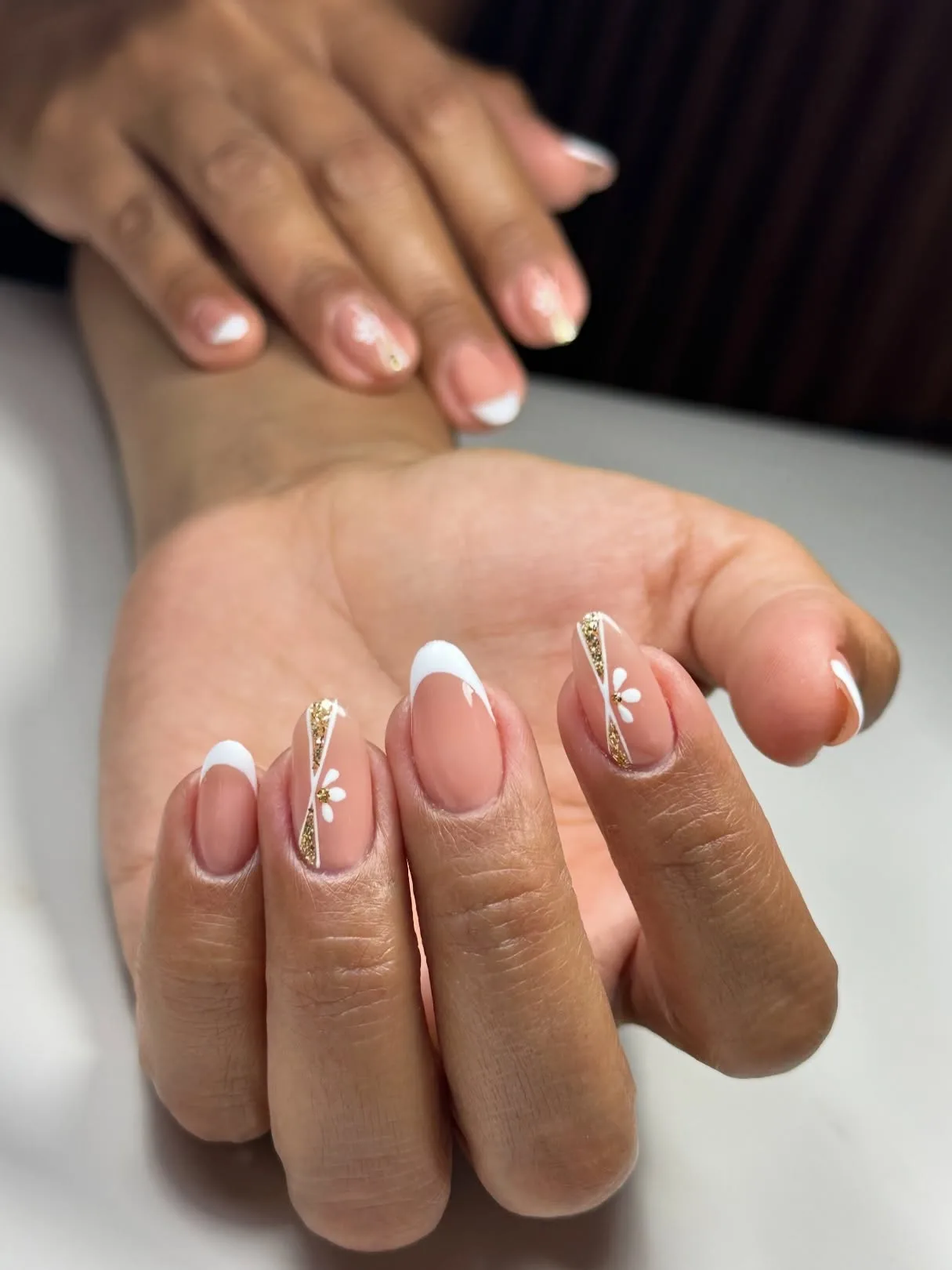 peachy pink coffin french tip nails