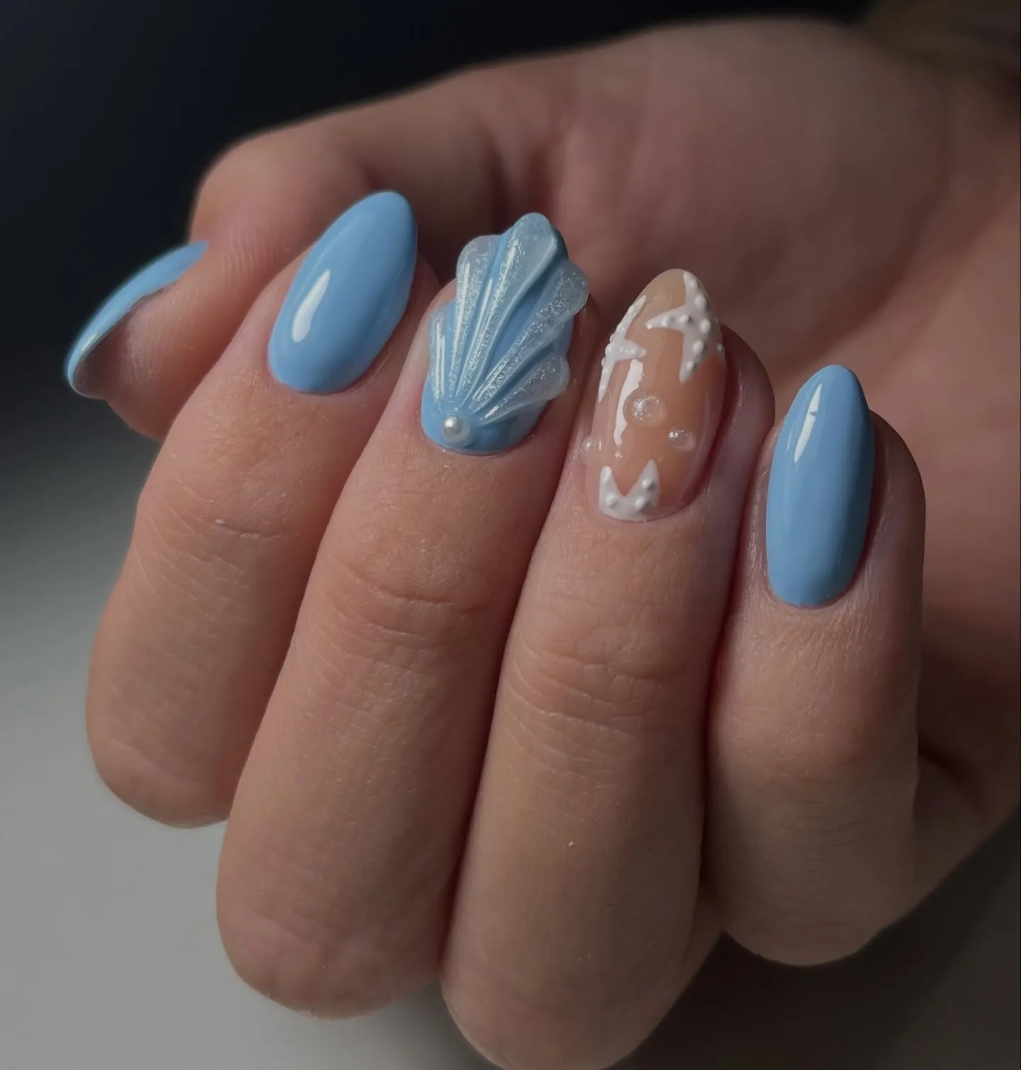 powder blue almond seashell nails