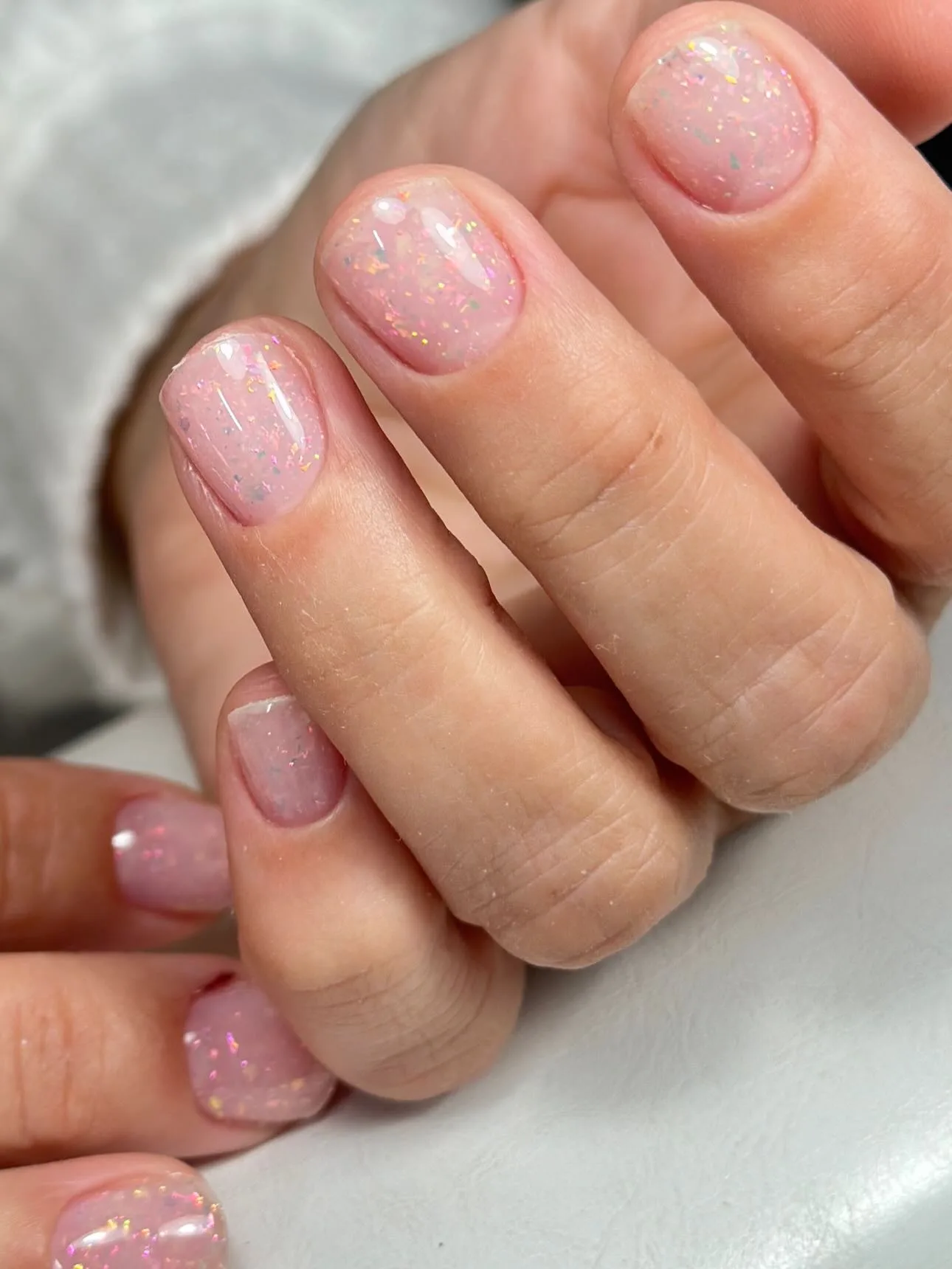pink rounded iridescent jelly nails