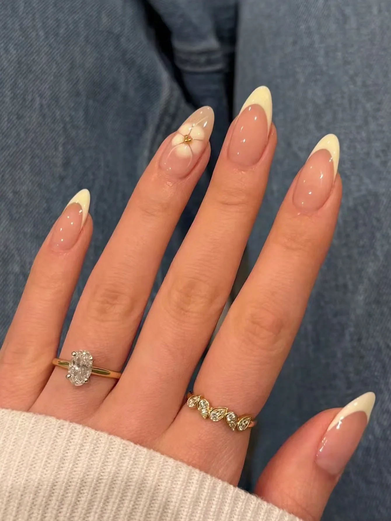 Golden Floral French Tips