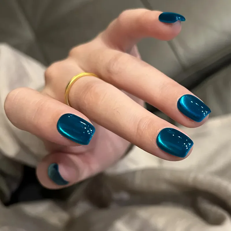 teal square chrome finish nails