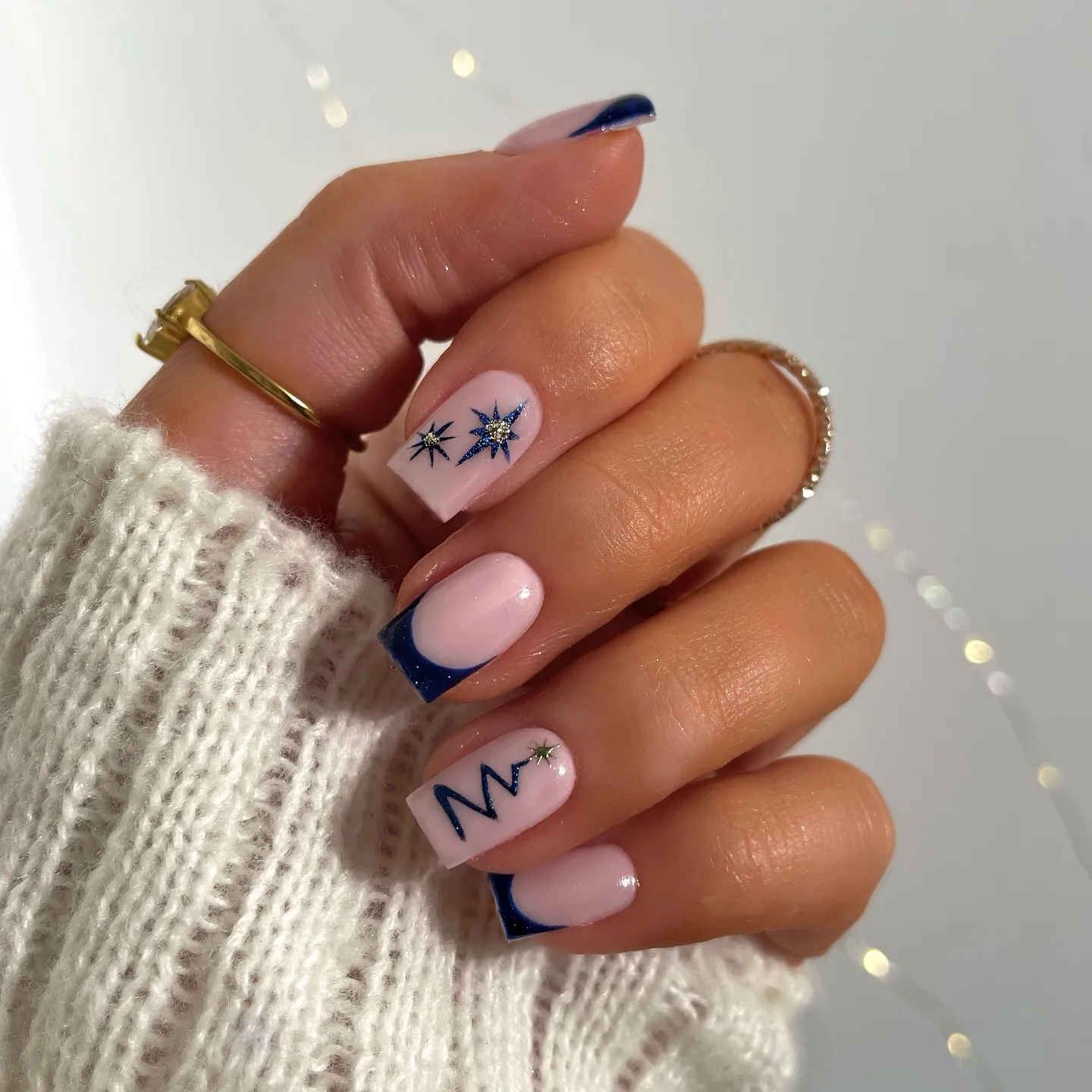 pink coffin celestial french nails