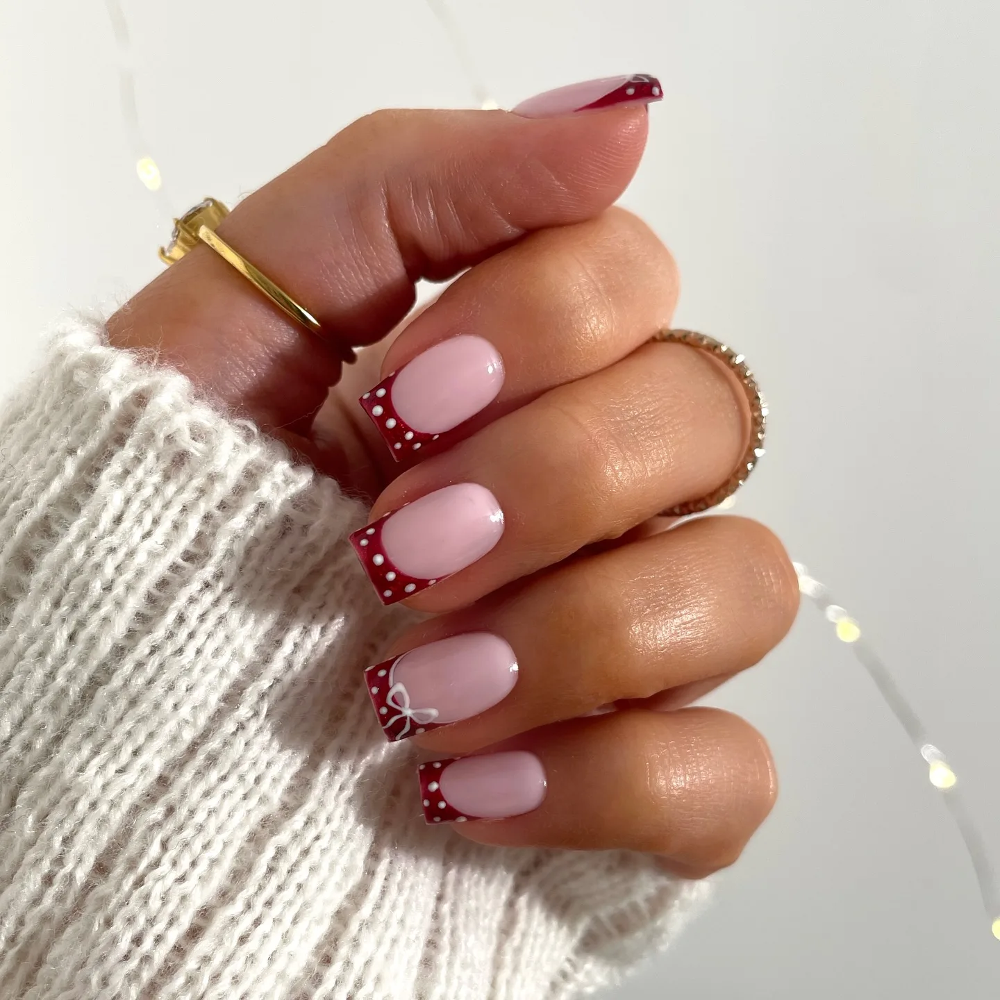 pink coffin red polka dot nails