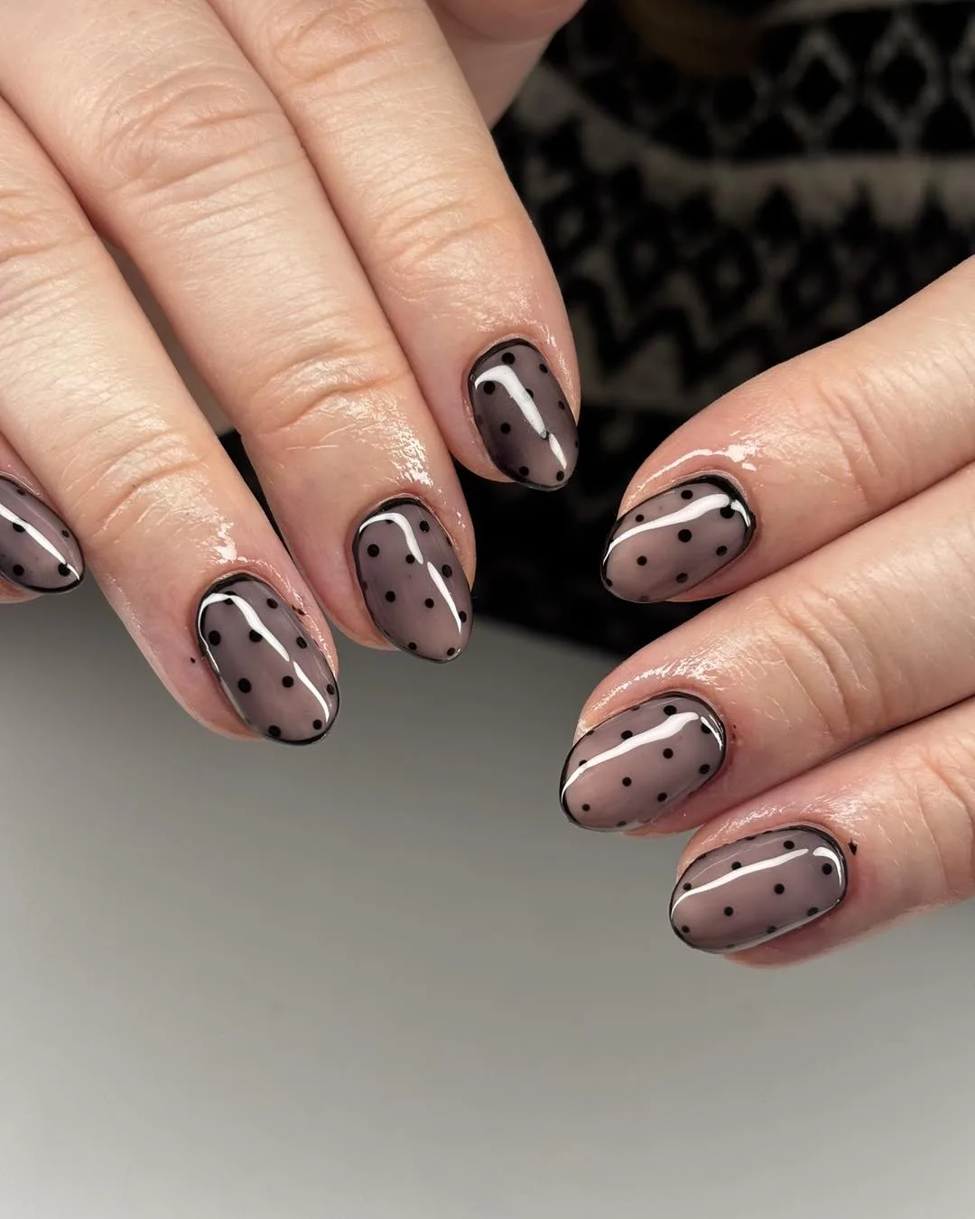 taupe oval polka dot nails