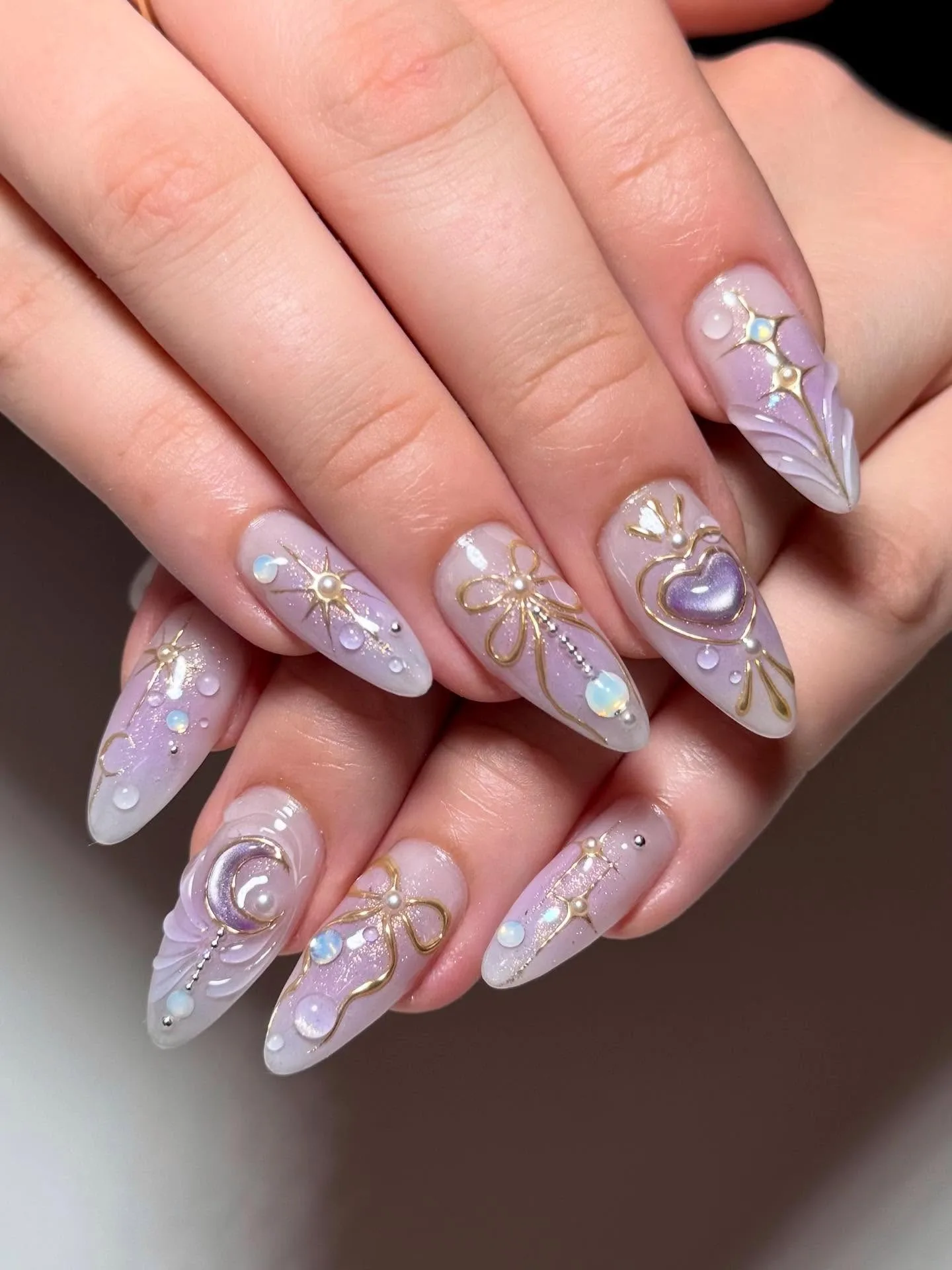 lavender almond celestial wire art nails