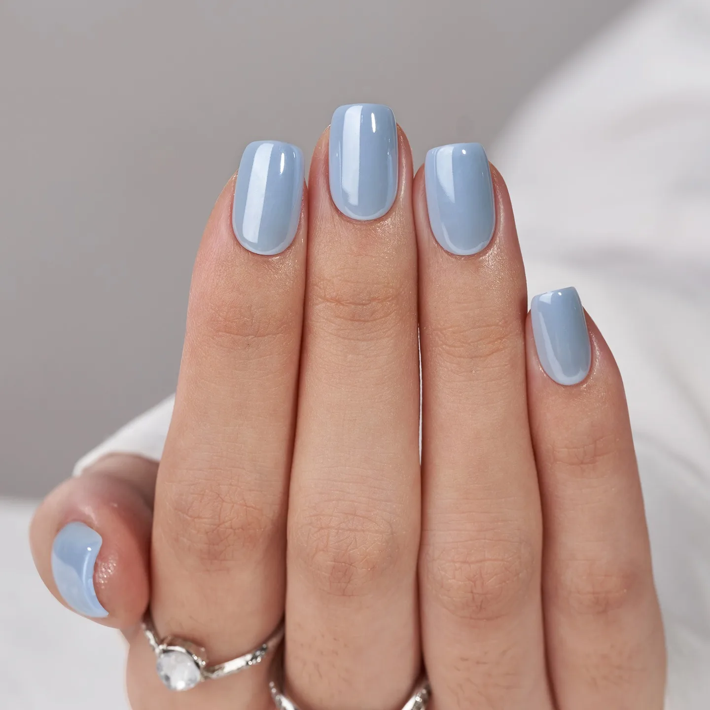 powder blue oval glossy nails