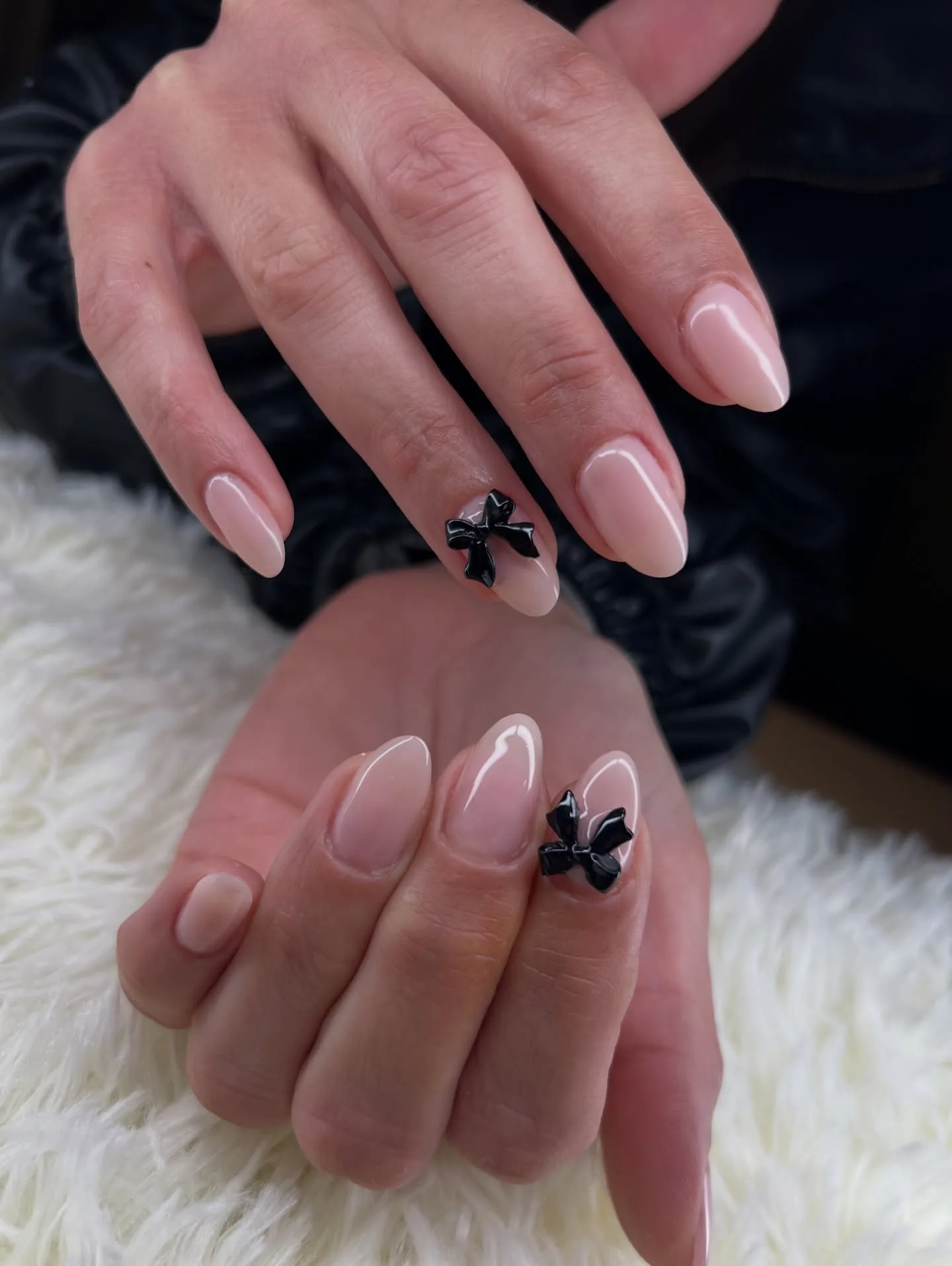 nude pink almond bow nails