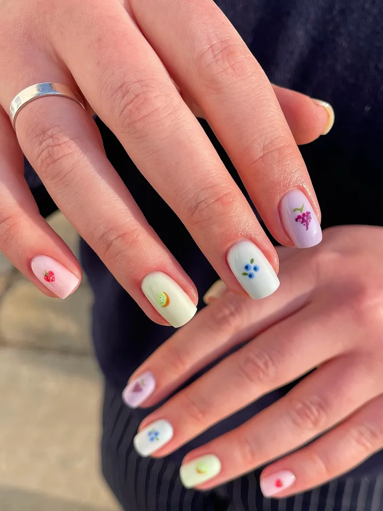 pastel oval micro fruit short square nails
