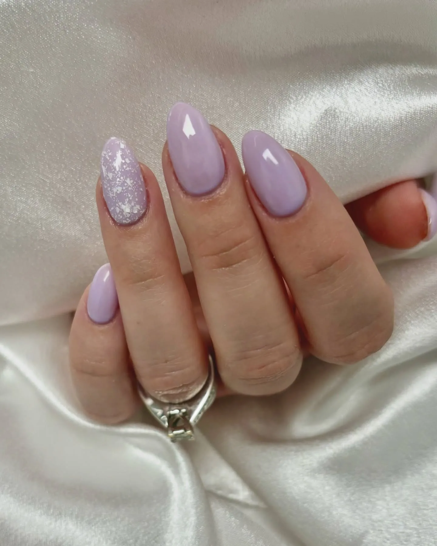 lavender almond snowflake accent nails