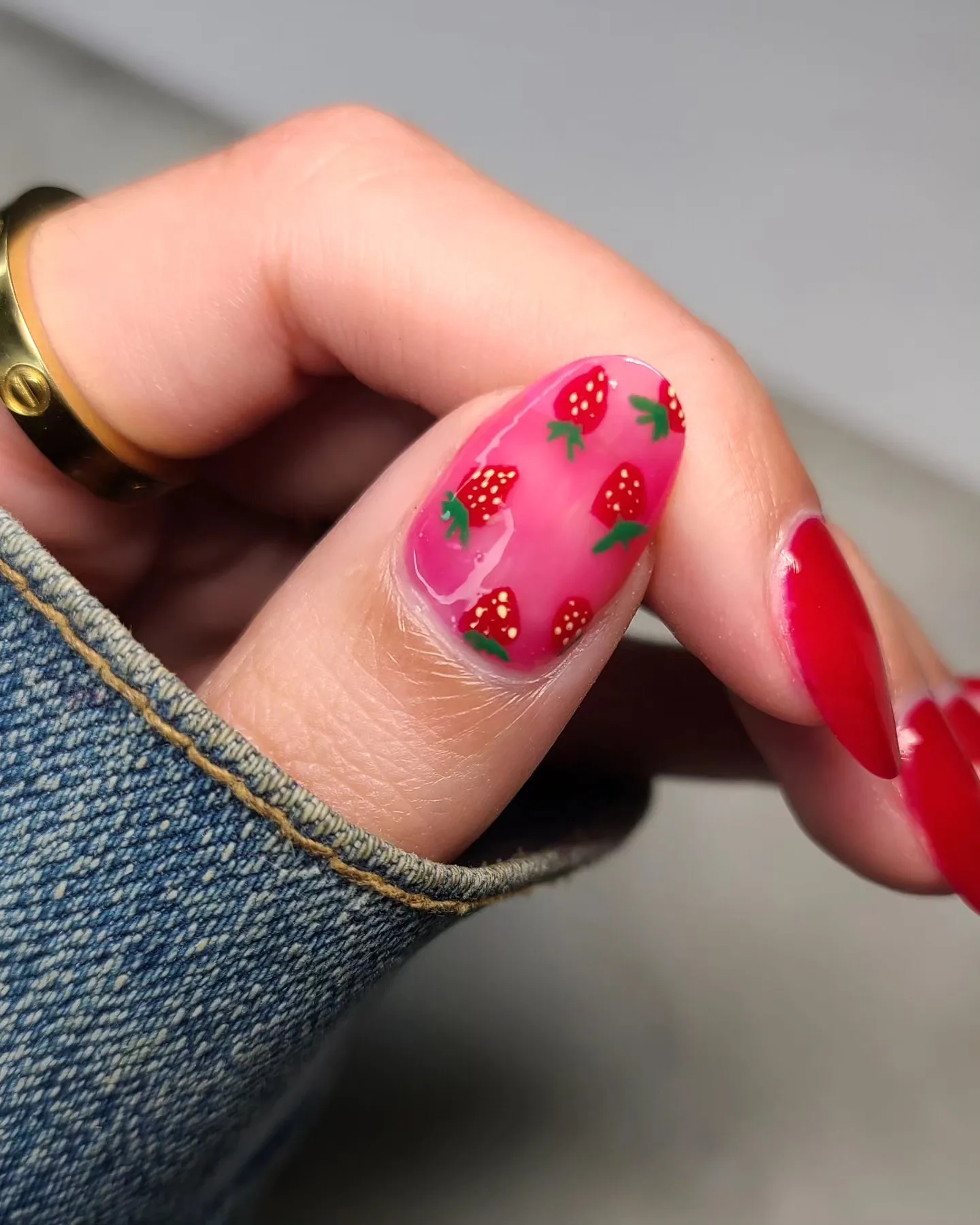 hot pink almond strawberry art nails