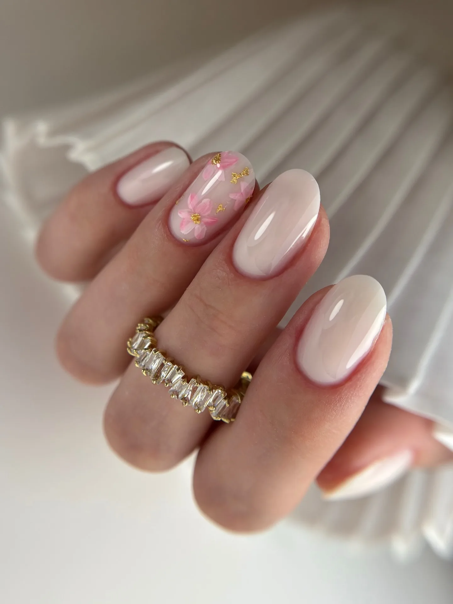 pink oval cherry blossom nails