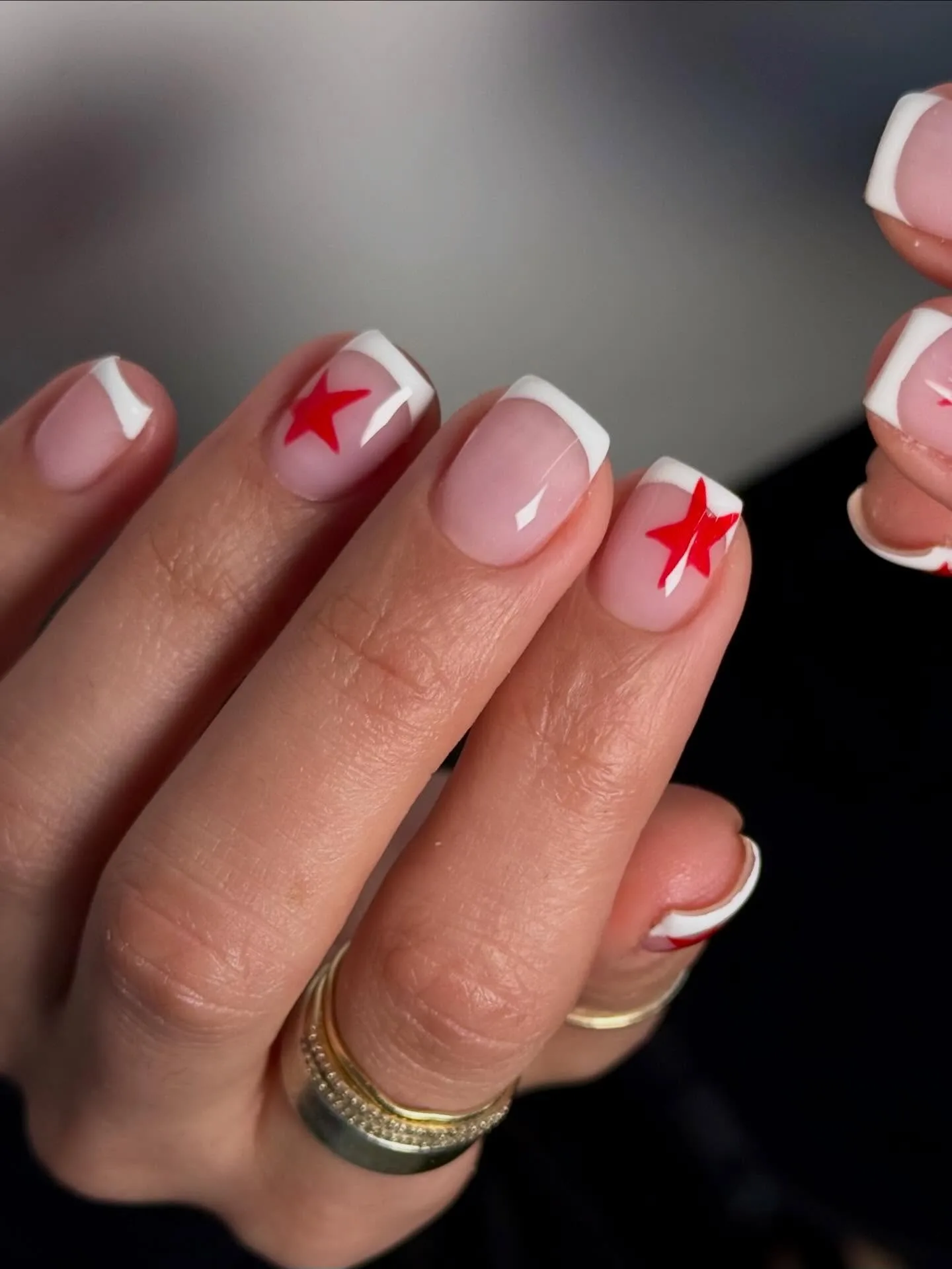pink square french star nails