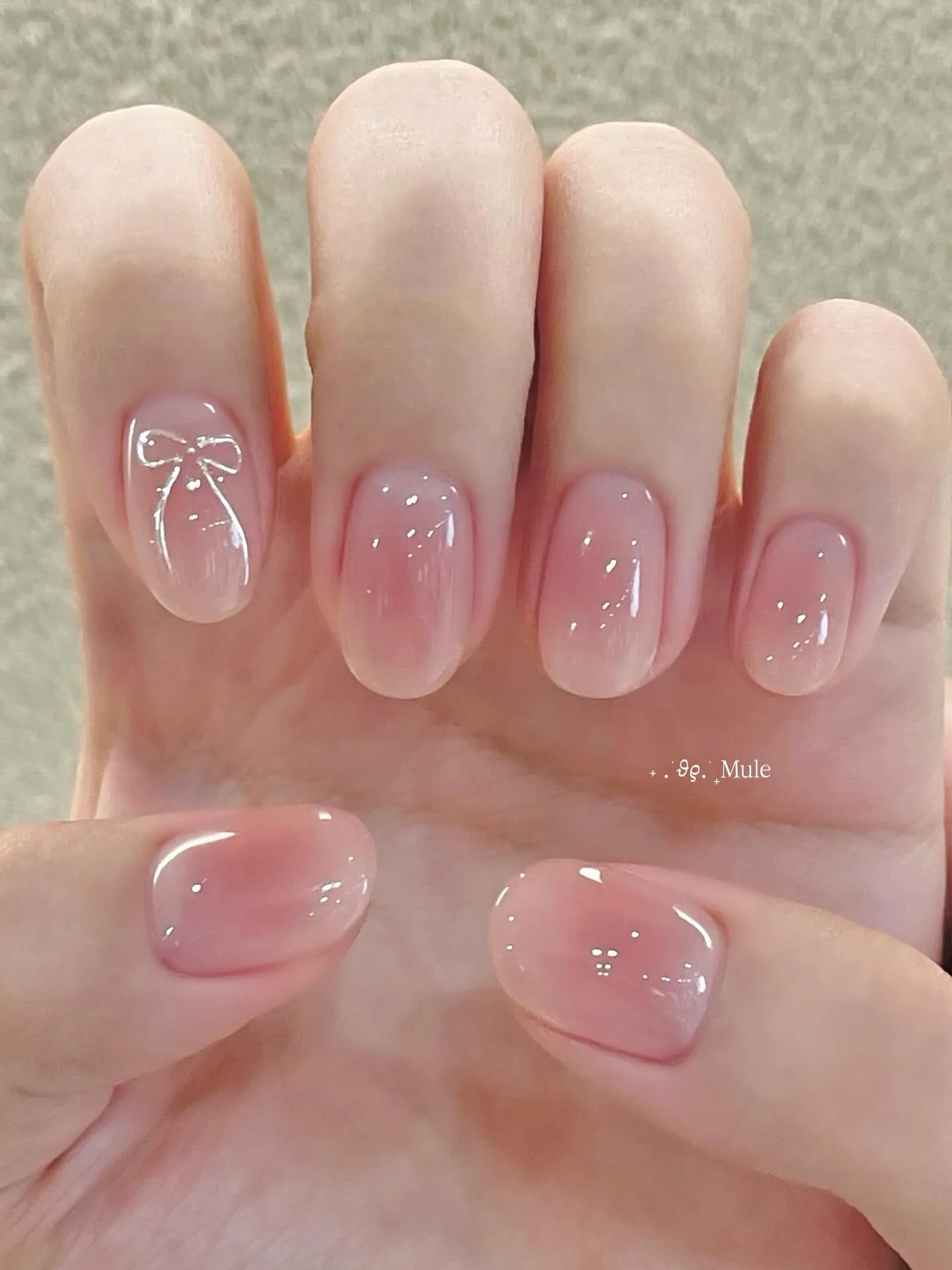 clear pink oval bow nails