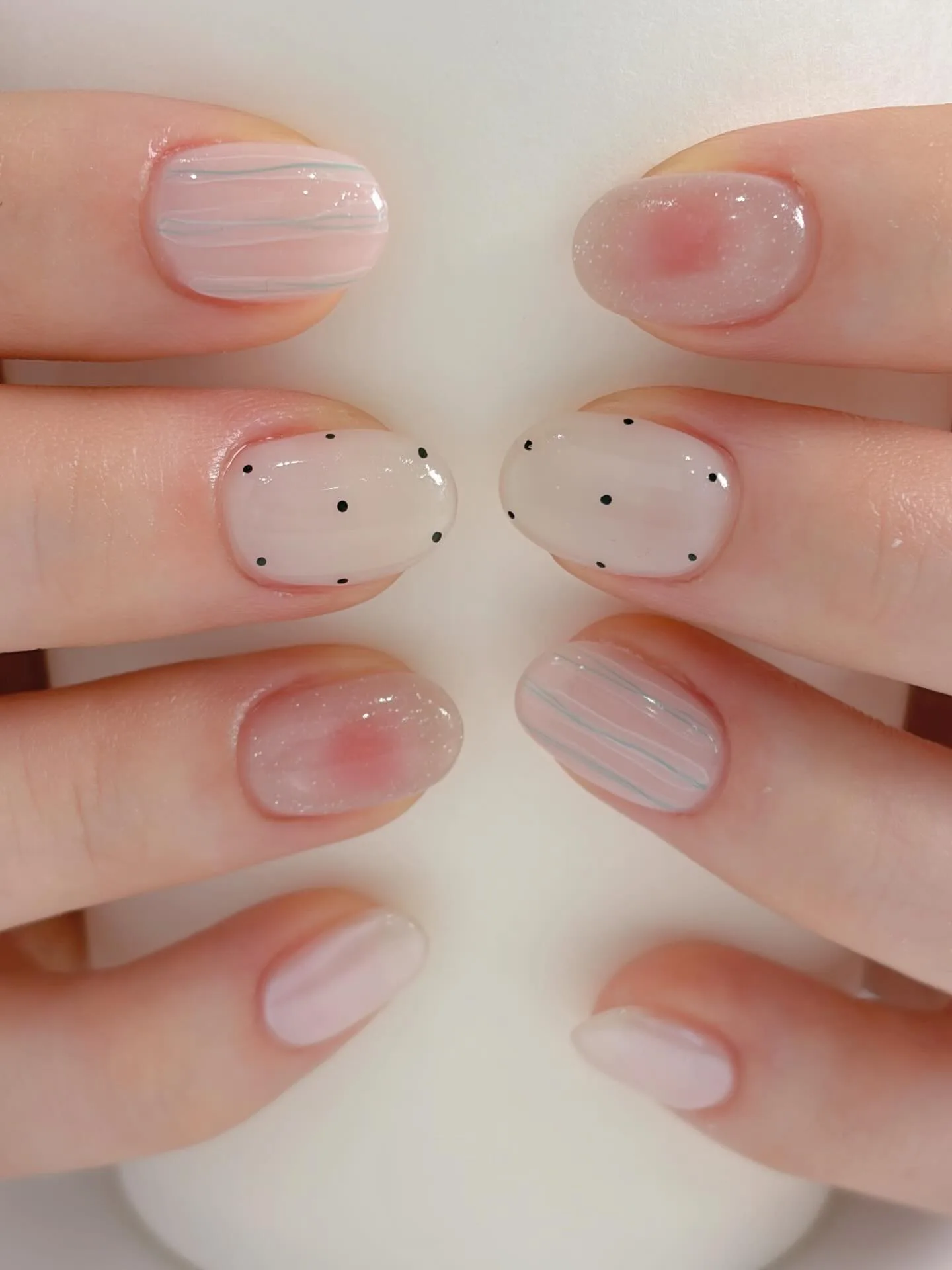 milky pink oval jelly nails