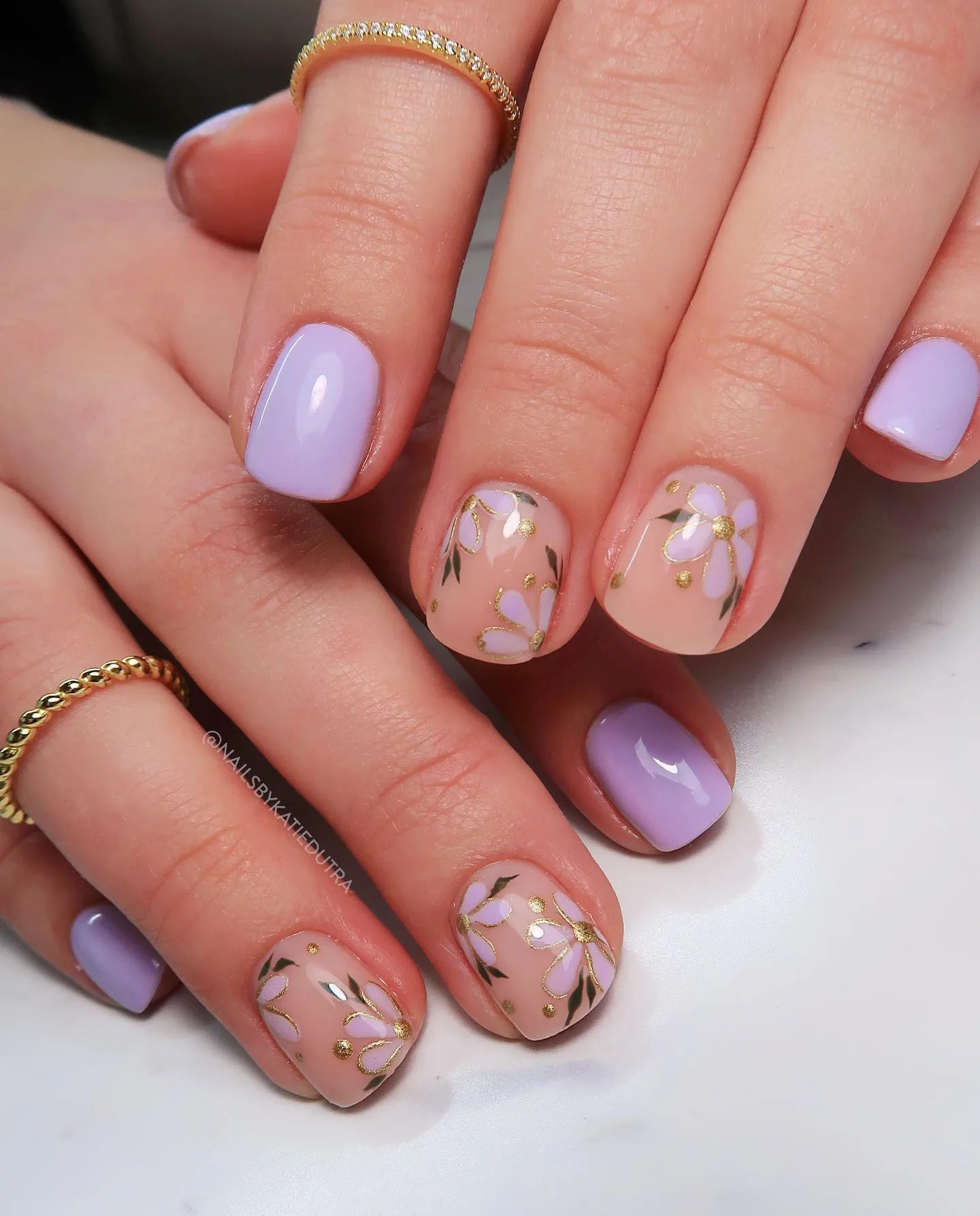 lavender rounded floral accent nails