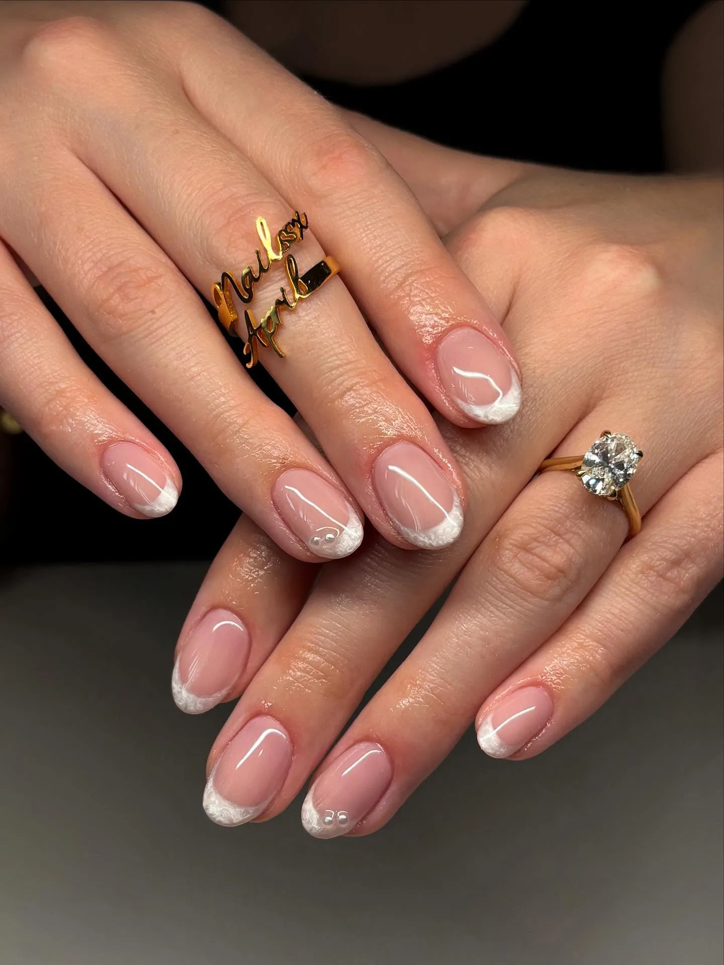 pink white oval french nails