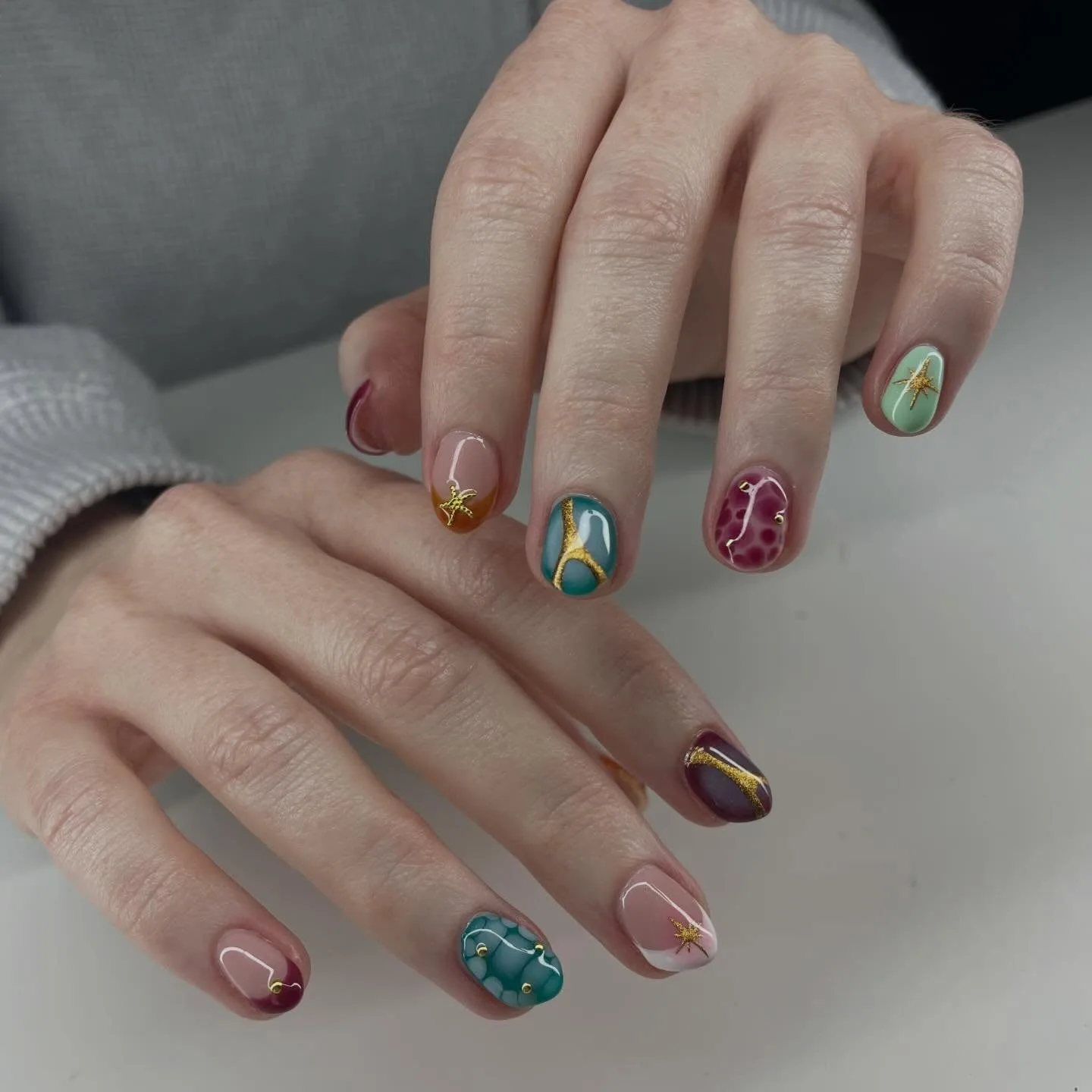 multicolor square marble foil nails