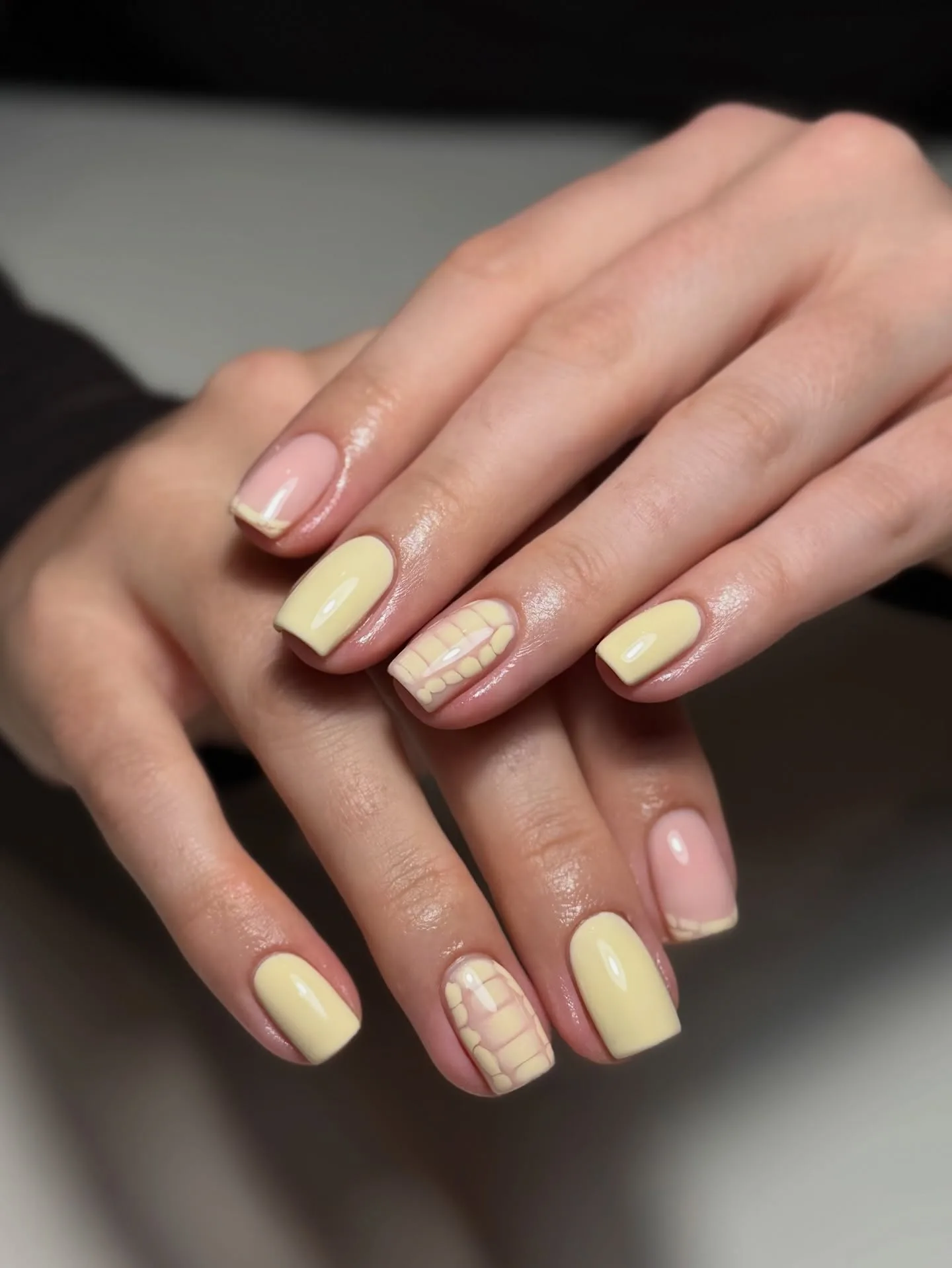butter yellow square checkered nails