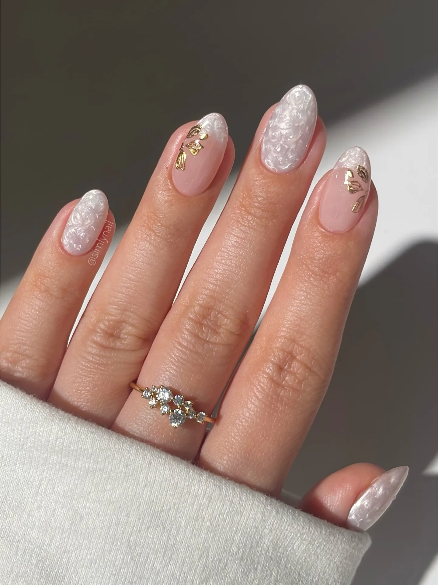 pink clear almond textured nails