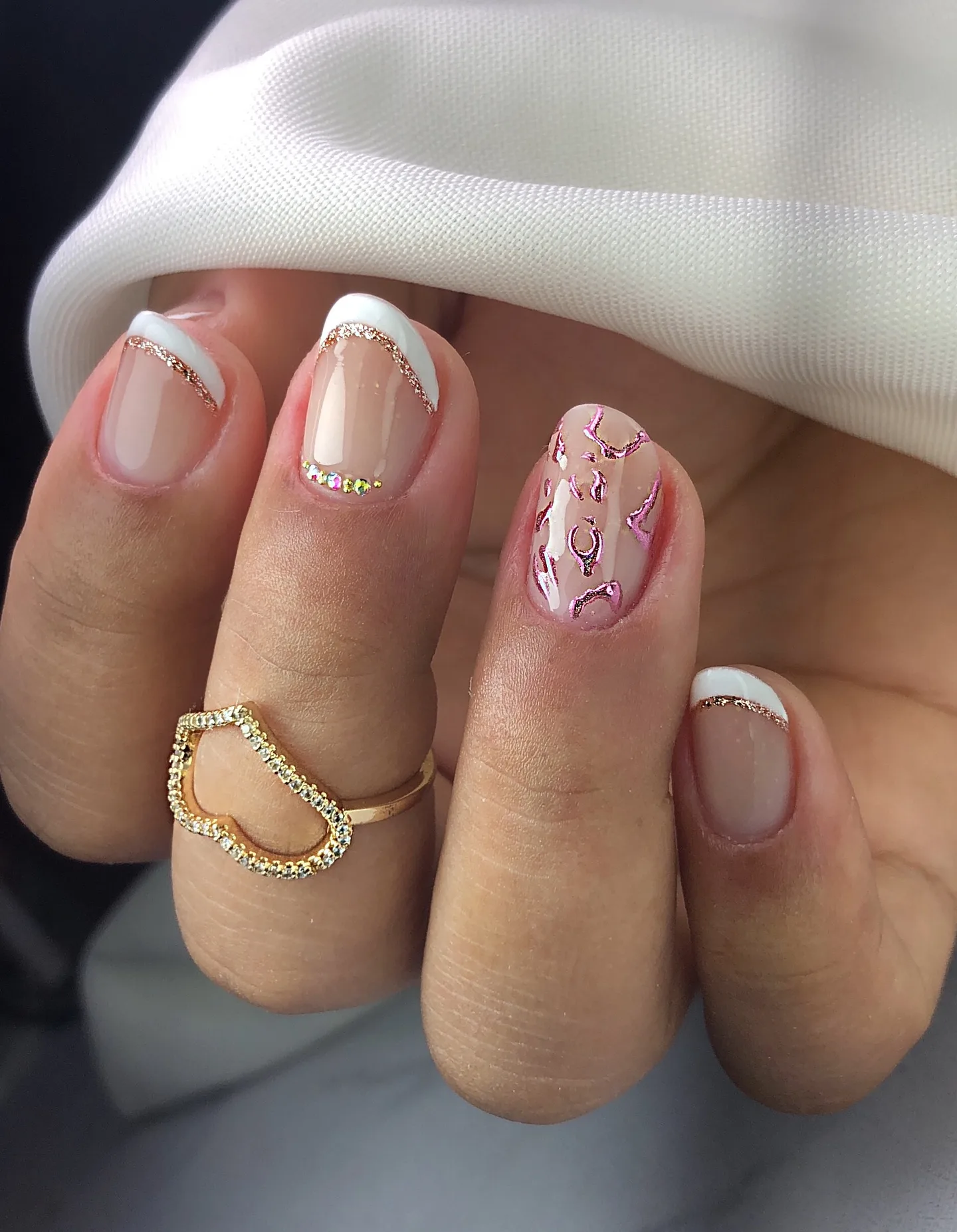 nude pink oval french nails