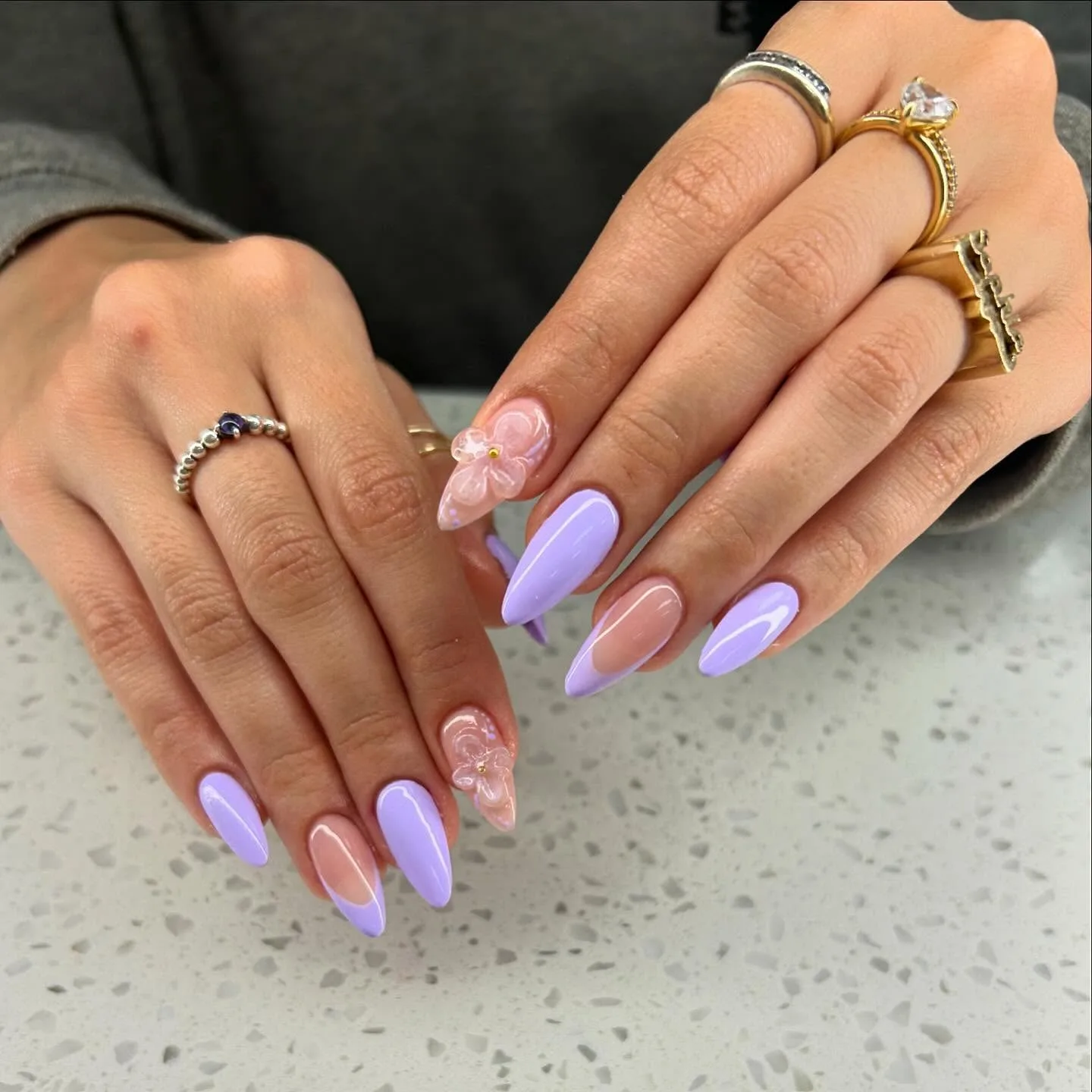 lavender pink almond floral nails
