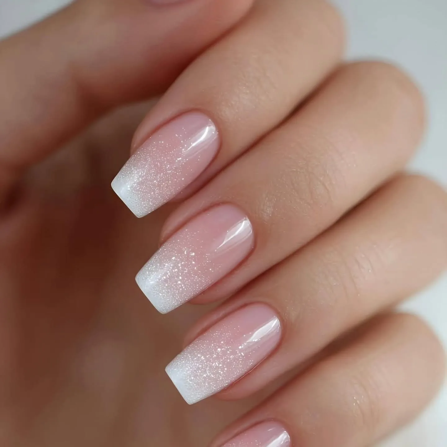 pink white coffin ombre nails