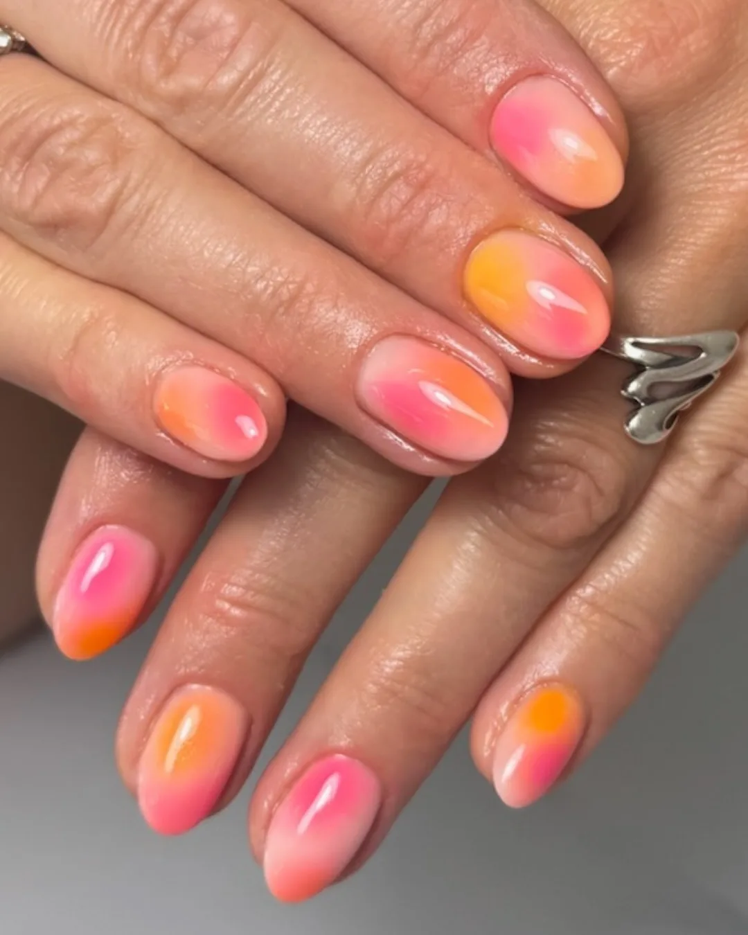 coral orange gradient oval nails