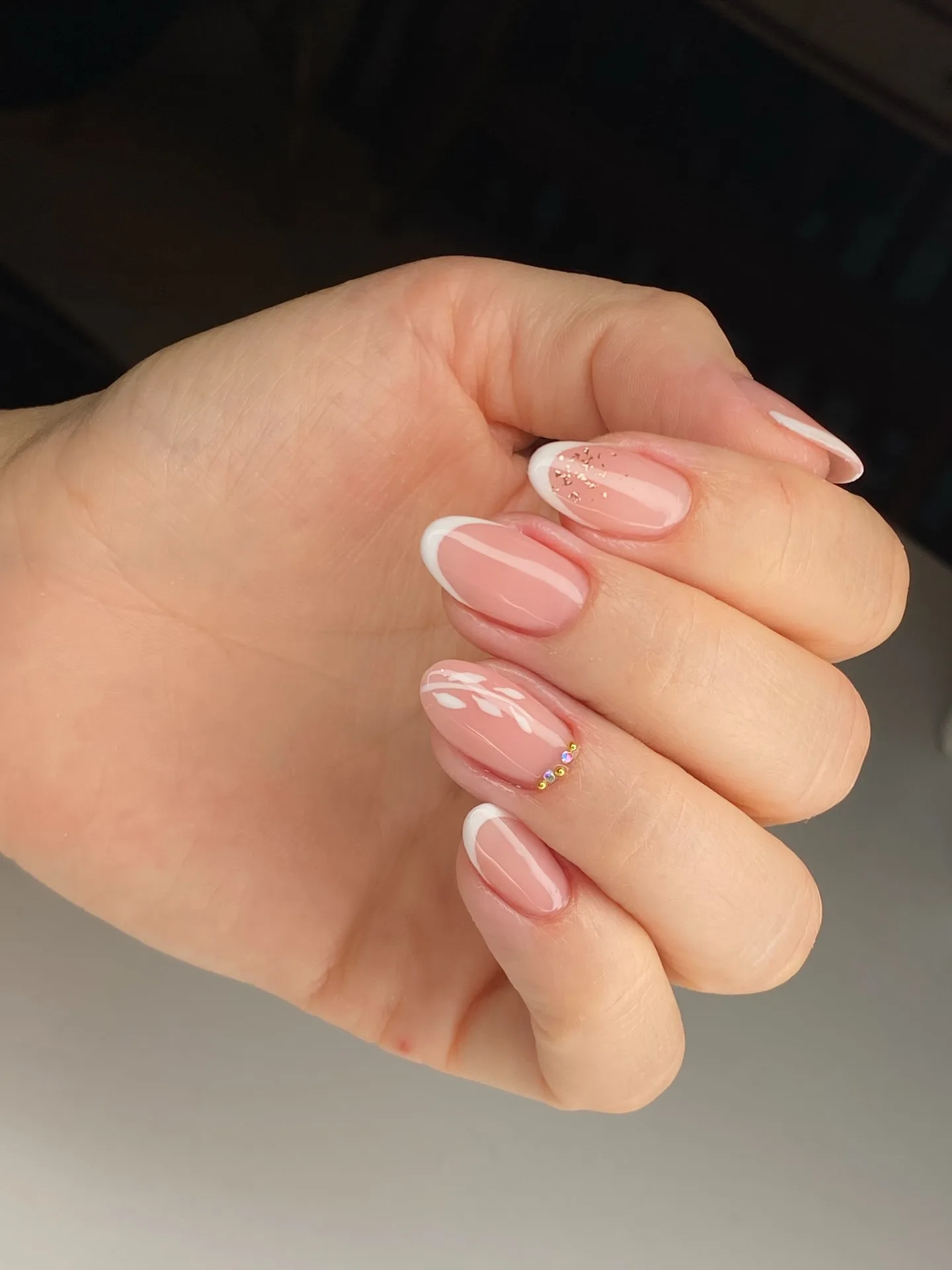 pink oval french tip nails