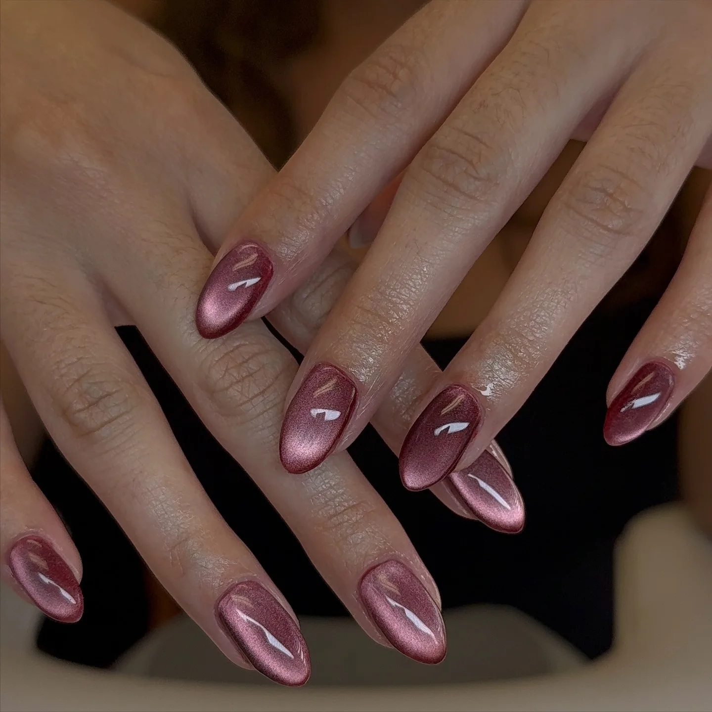 rose gold oval chrome nails