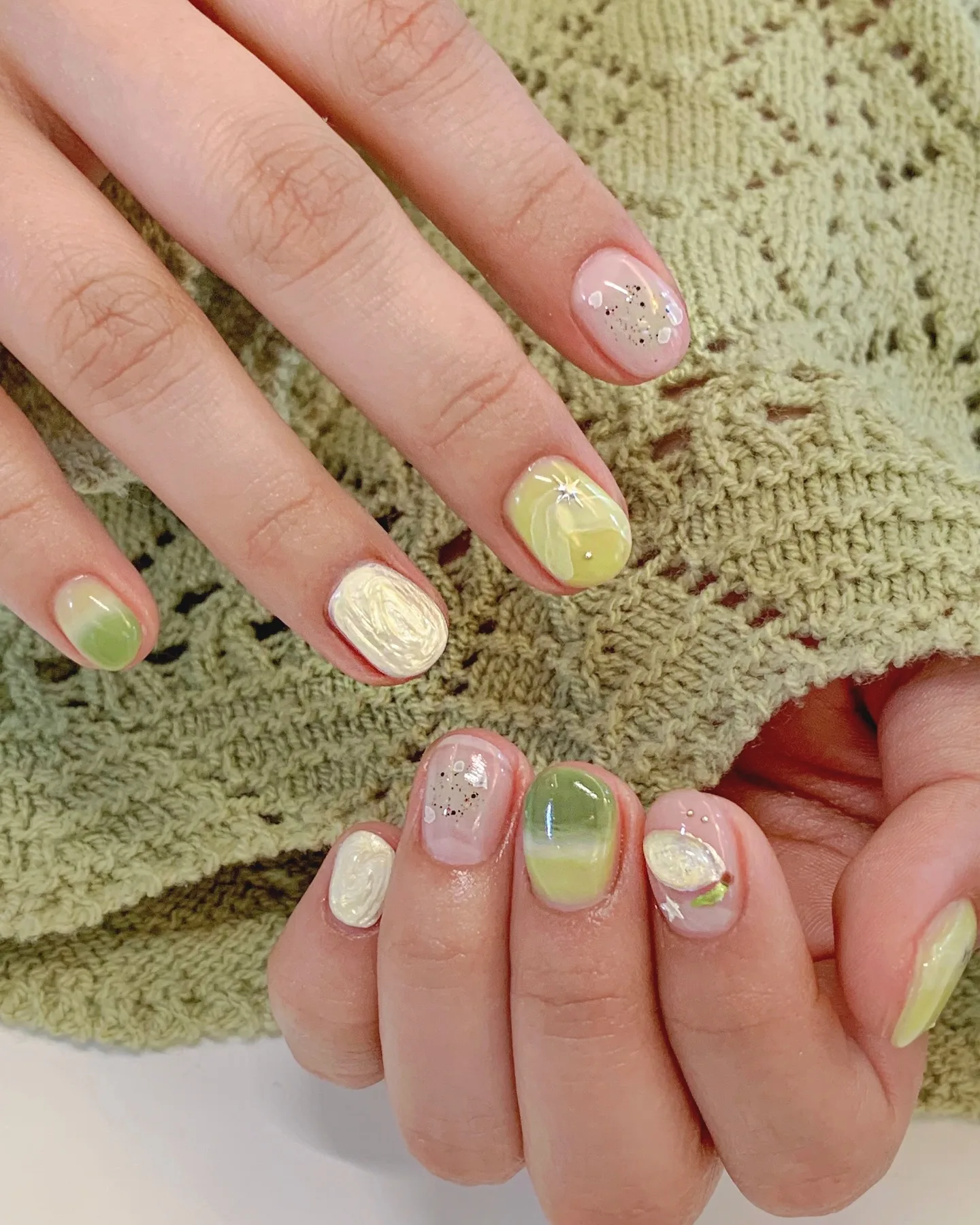 green lemon vanilla rounded mixed nails