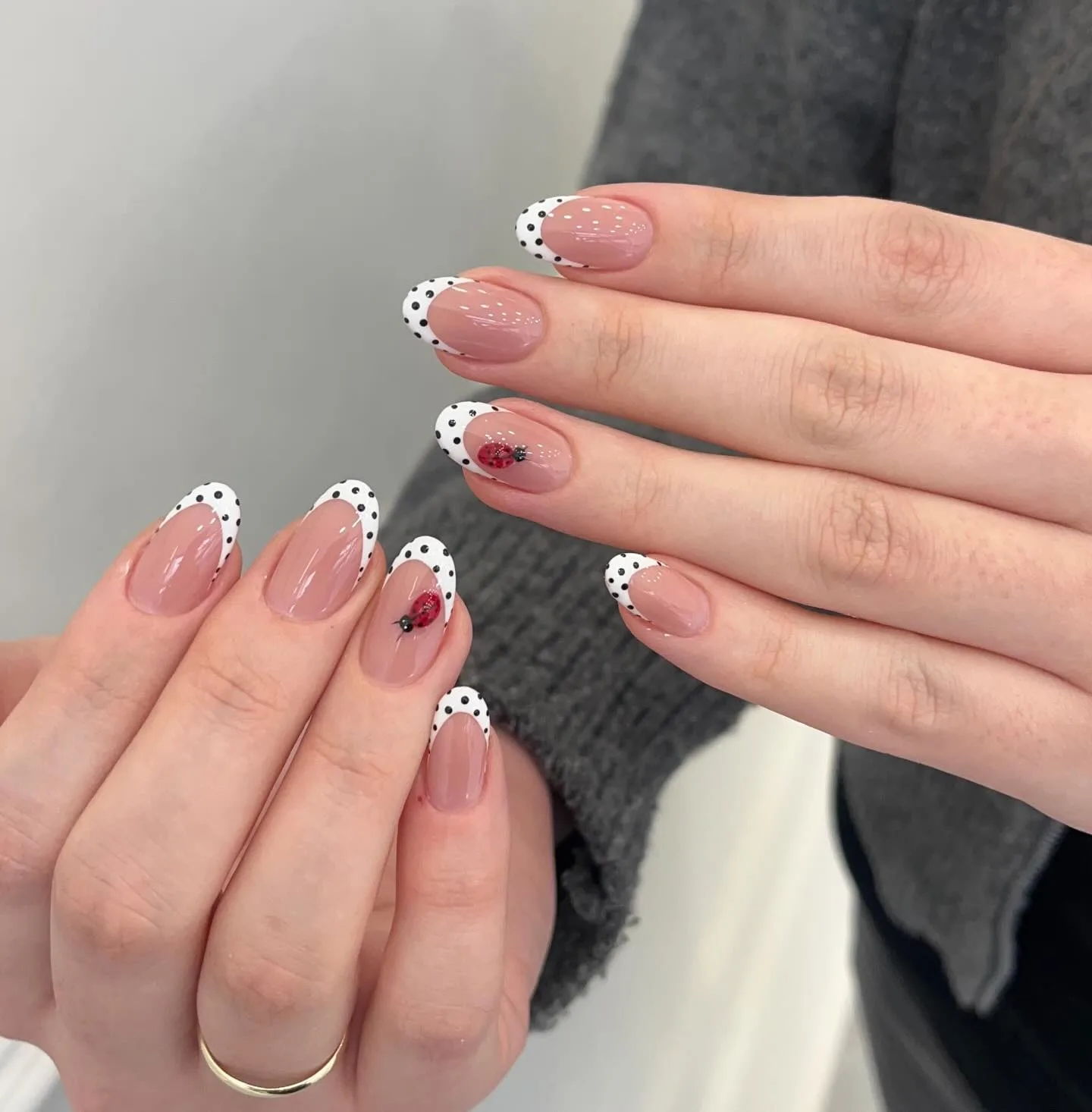 dusty rose oval polka dot nails