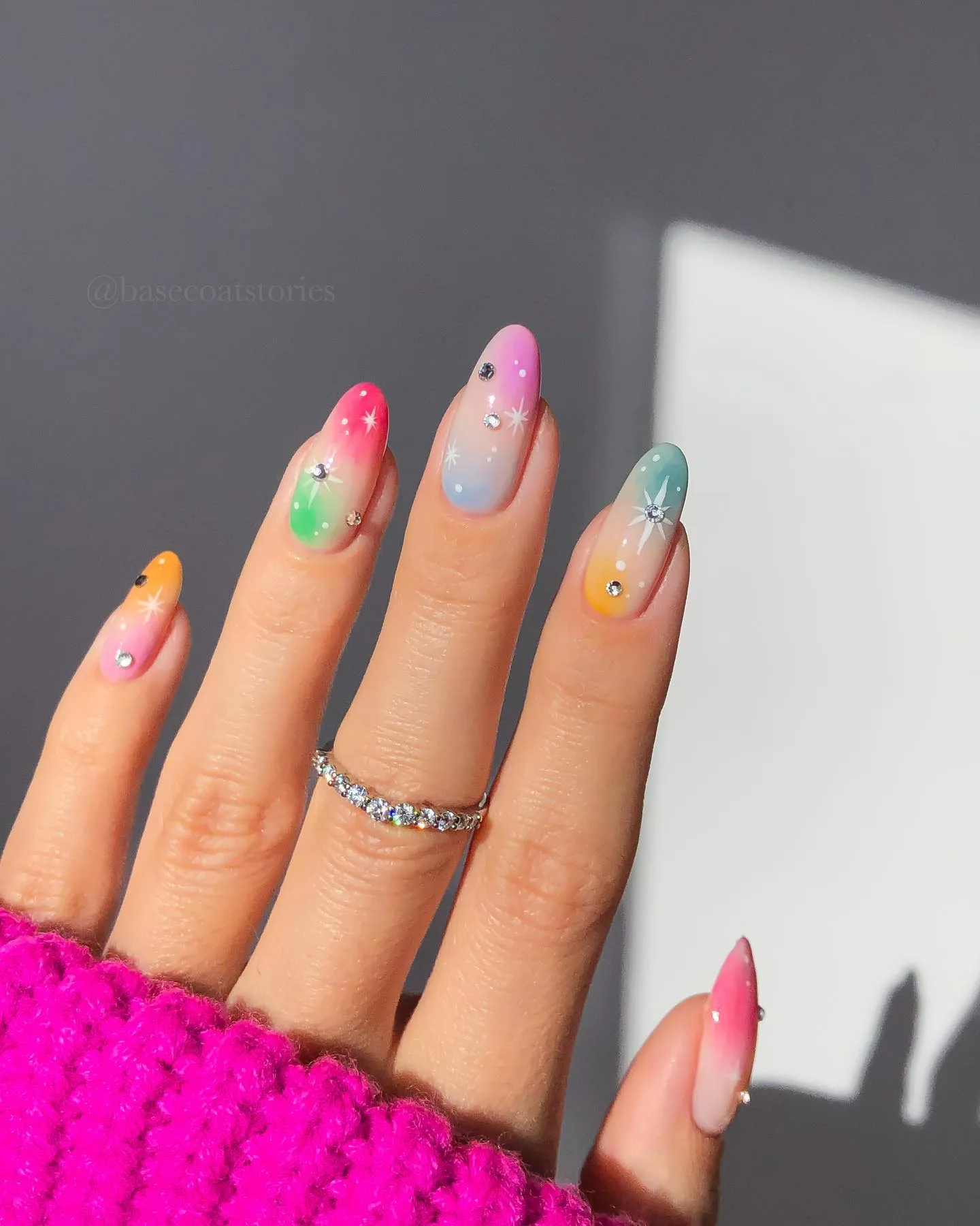 rainbow gradient almond jelly nails