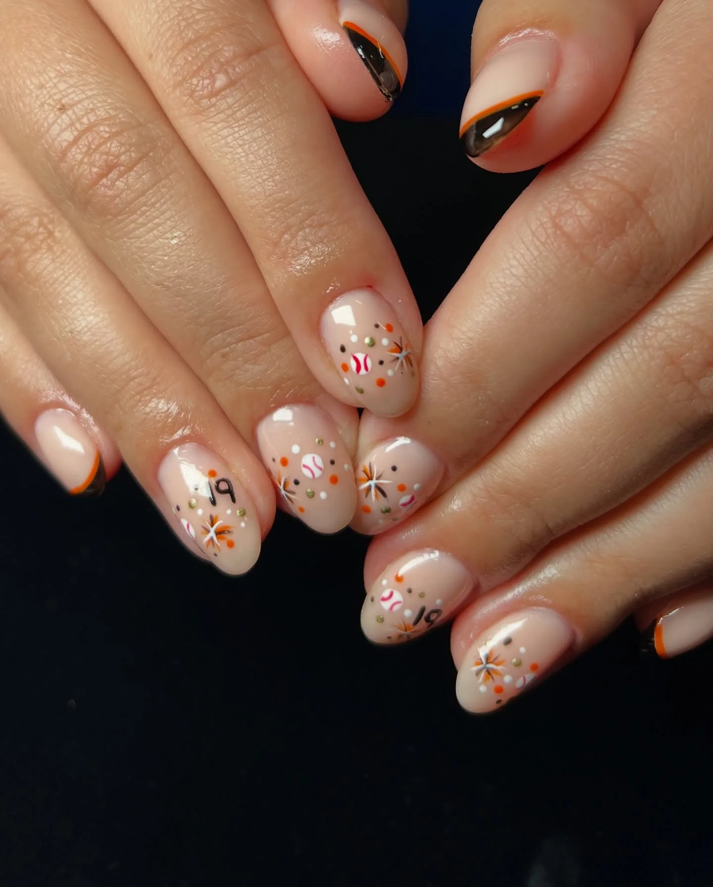 peachy nude oval floral autumn nails