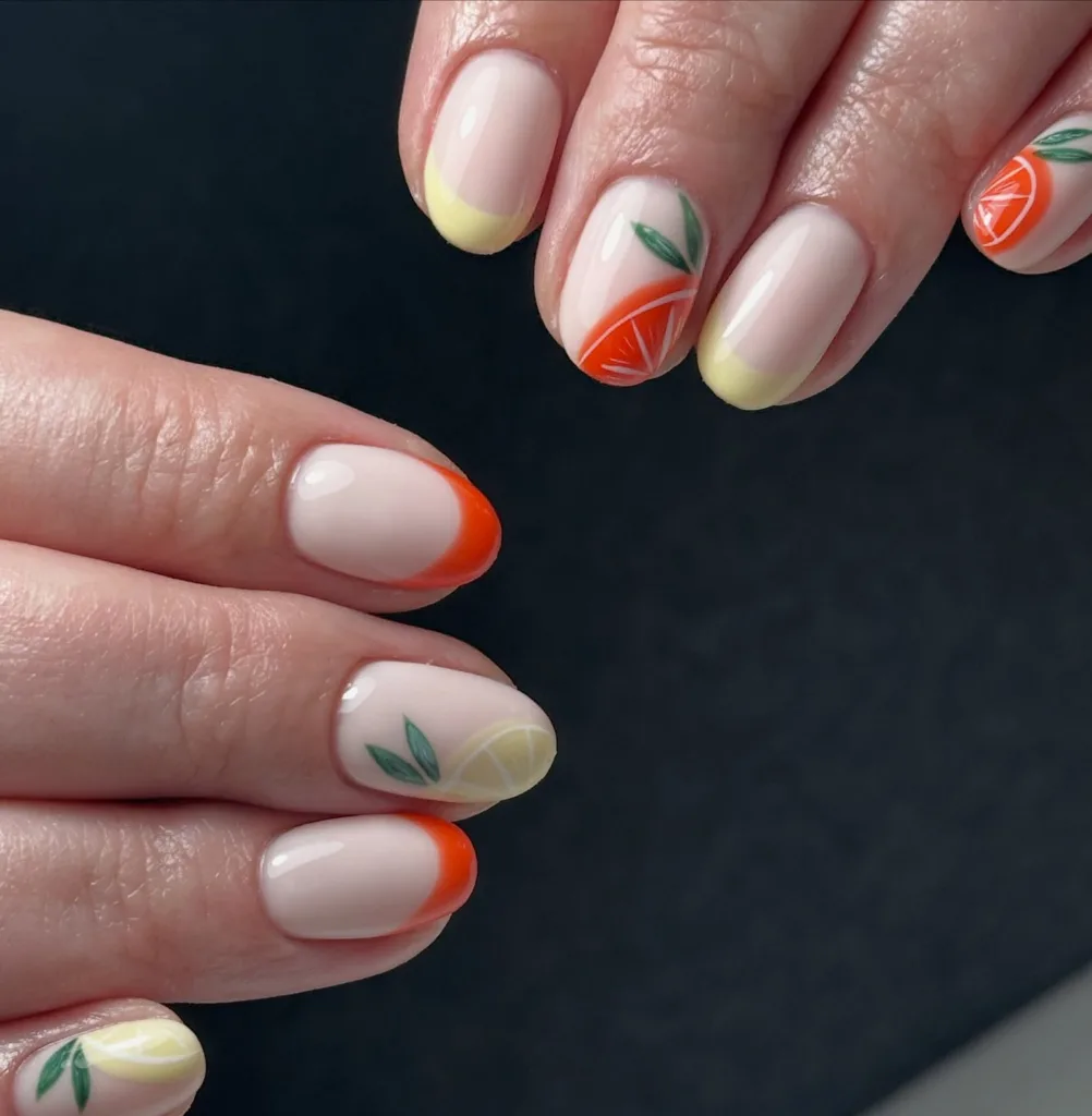 coral orange oval lemon nails lemon nails designs