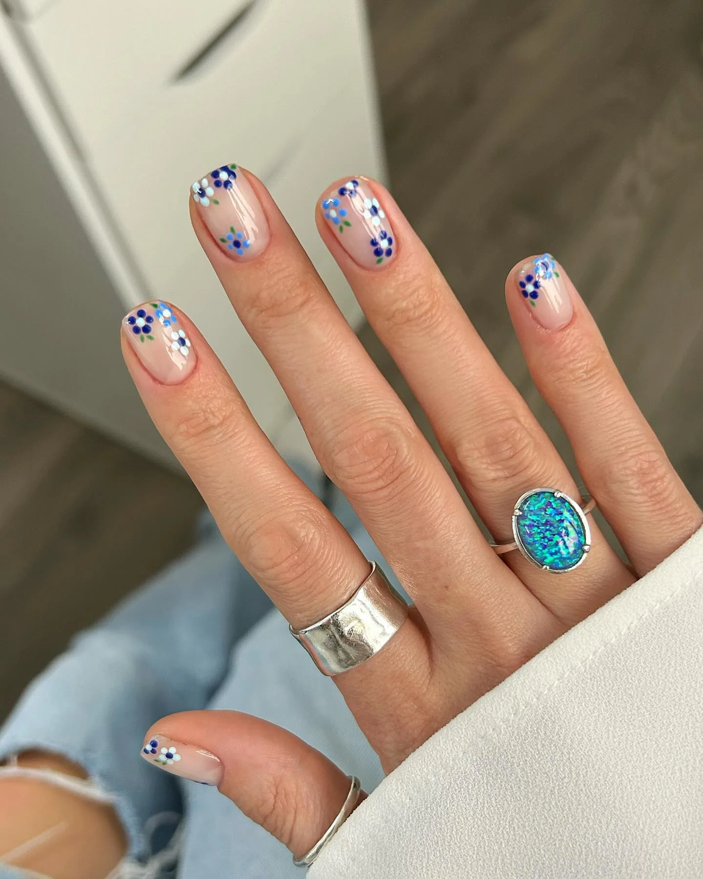 peachy nude oval floral nails