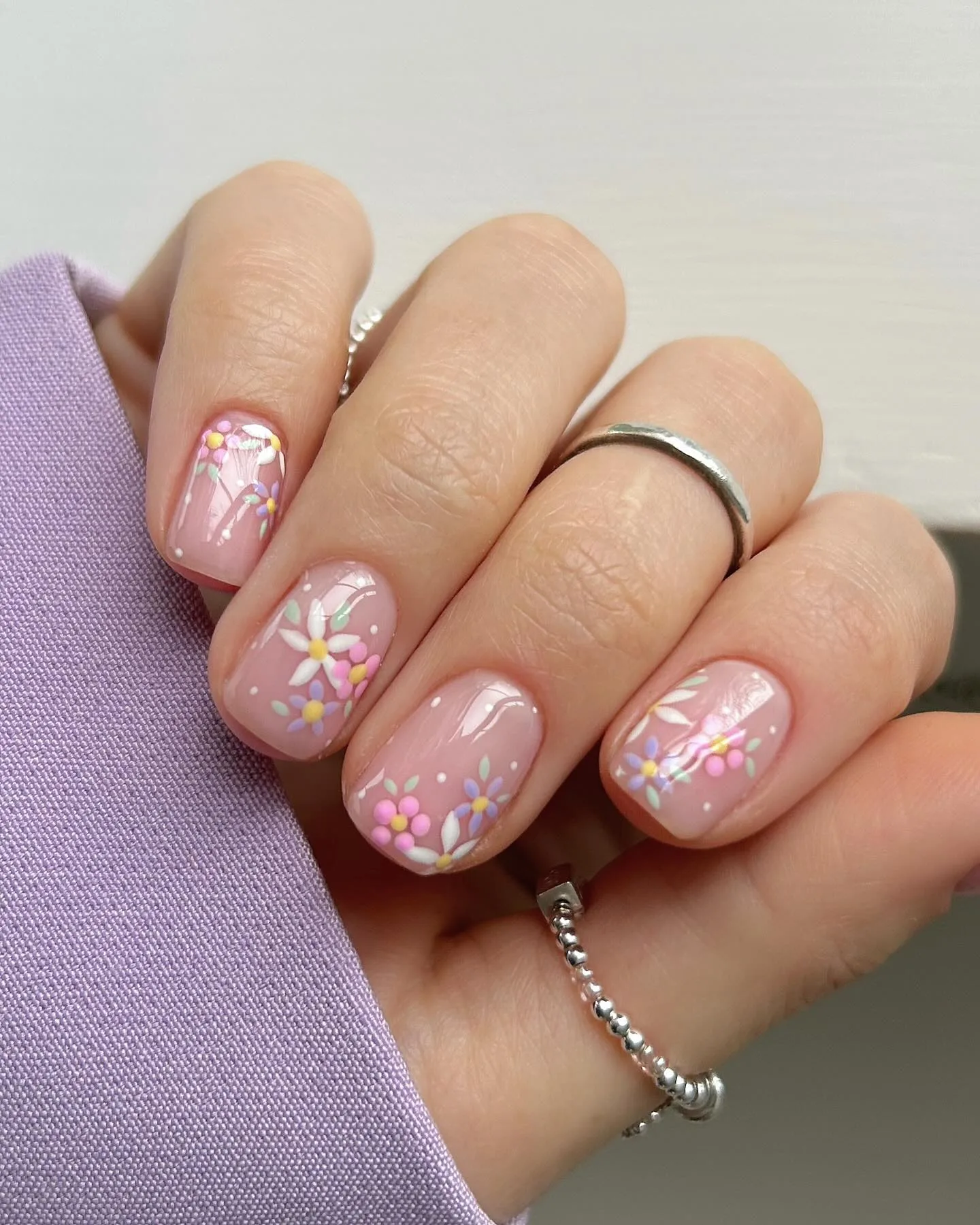 dusty rose rounded floral jelly nails