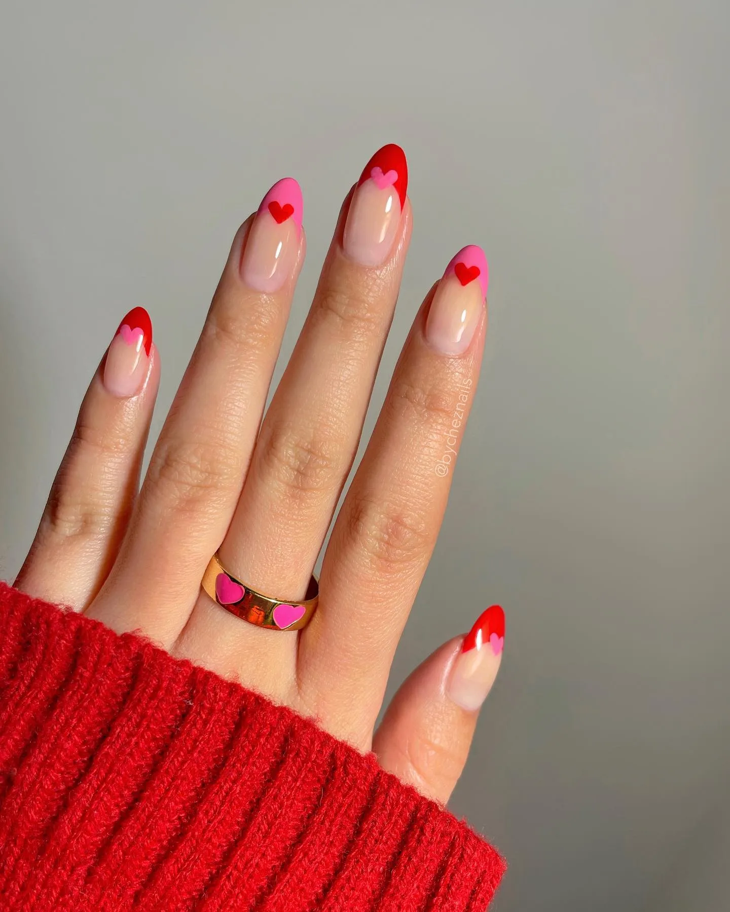 pink red coffin heart nails
