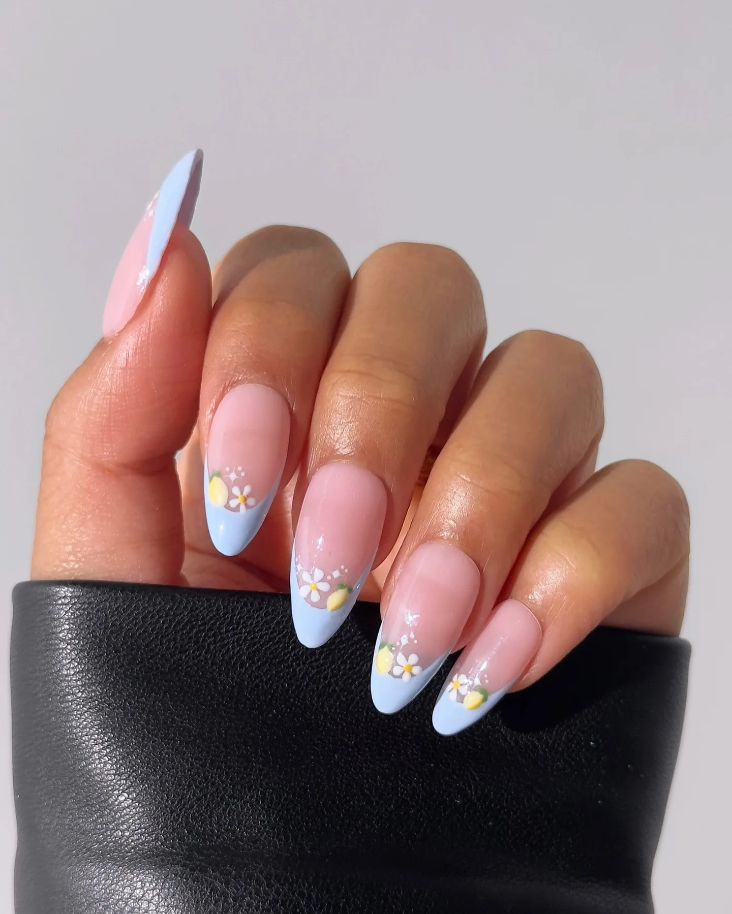 pink blue almond lemon nails