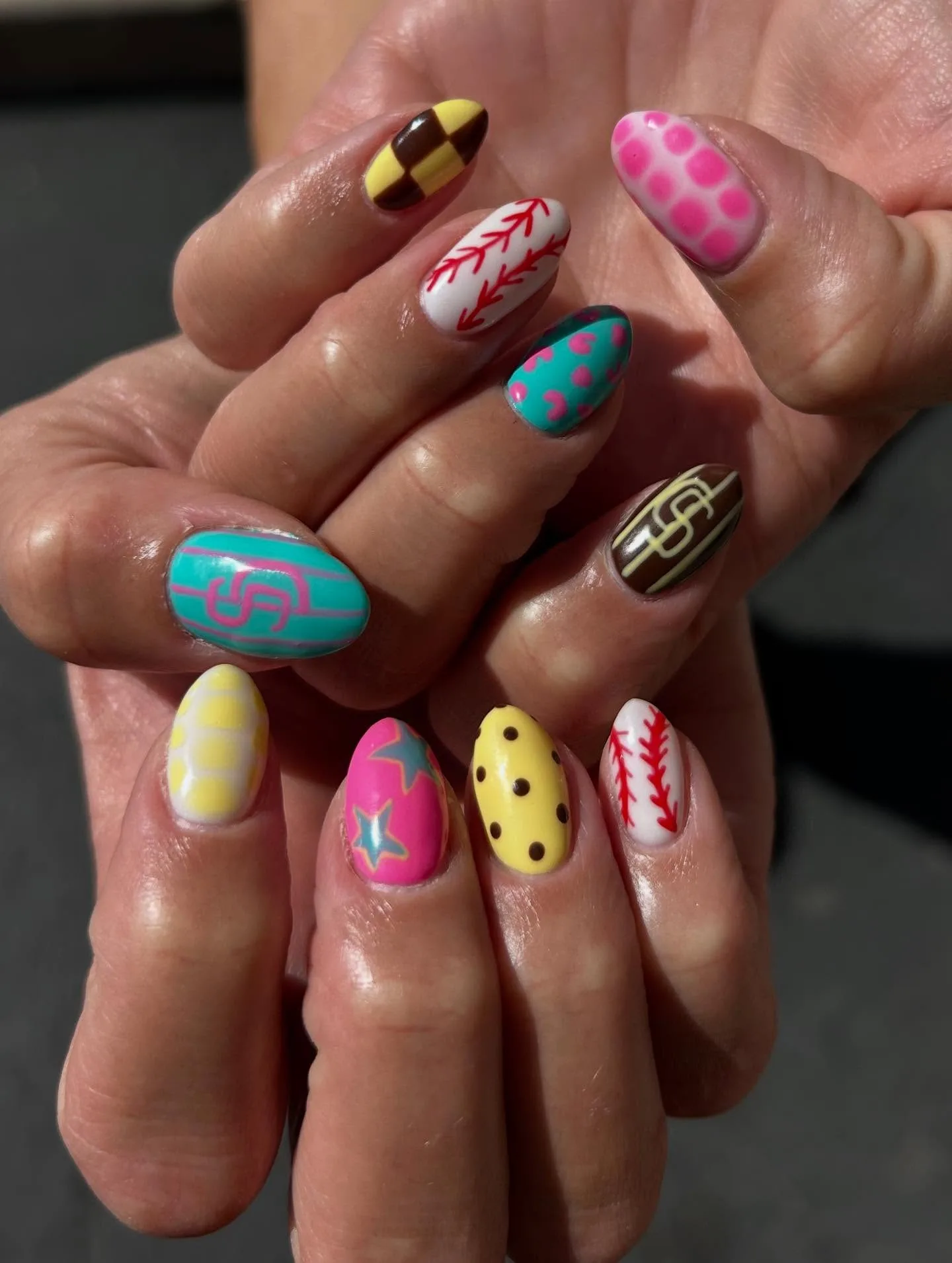 multicolor oval patterned mixed nails